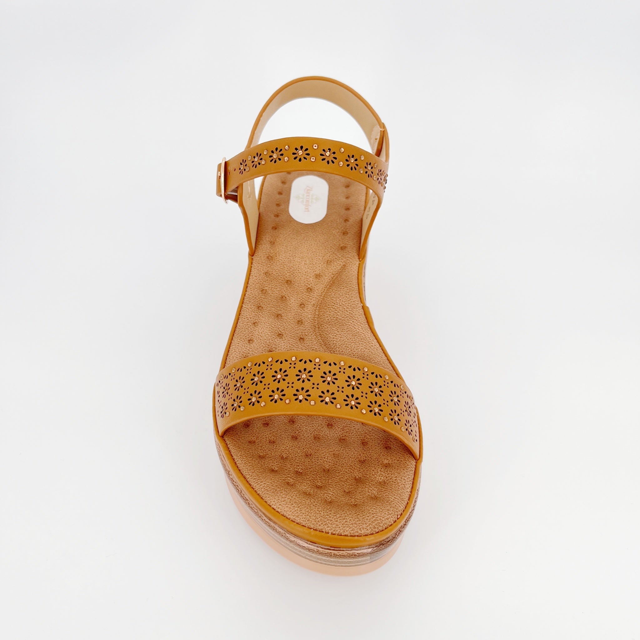 ZC Women's Floral Cutout Crystal-Dot Single-Band Wedge Sandals – Wholesale | Comfort Fit | Multi-Color Options