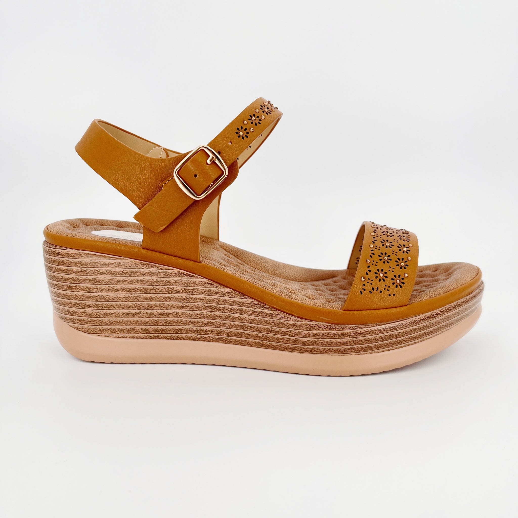 ZC Women's Floral Cutout Crystal-Dot Single-Band Wedge Sandals – Wholesale | Comfort Fit | Multi-Color Options
