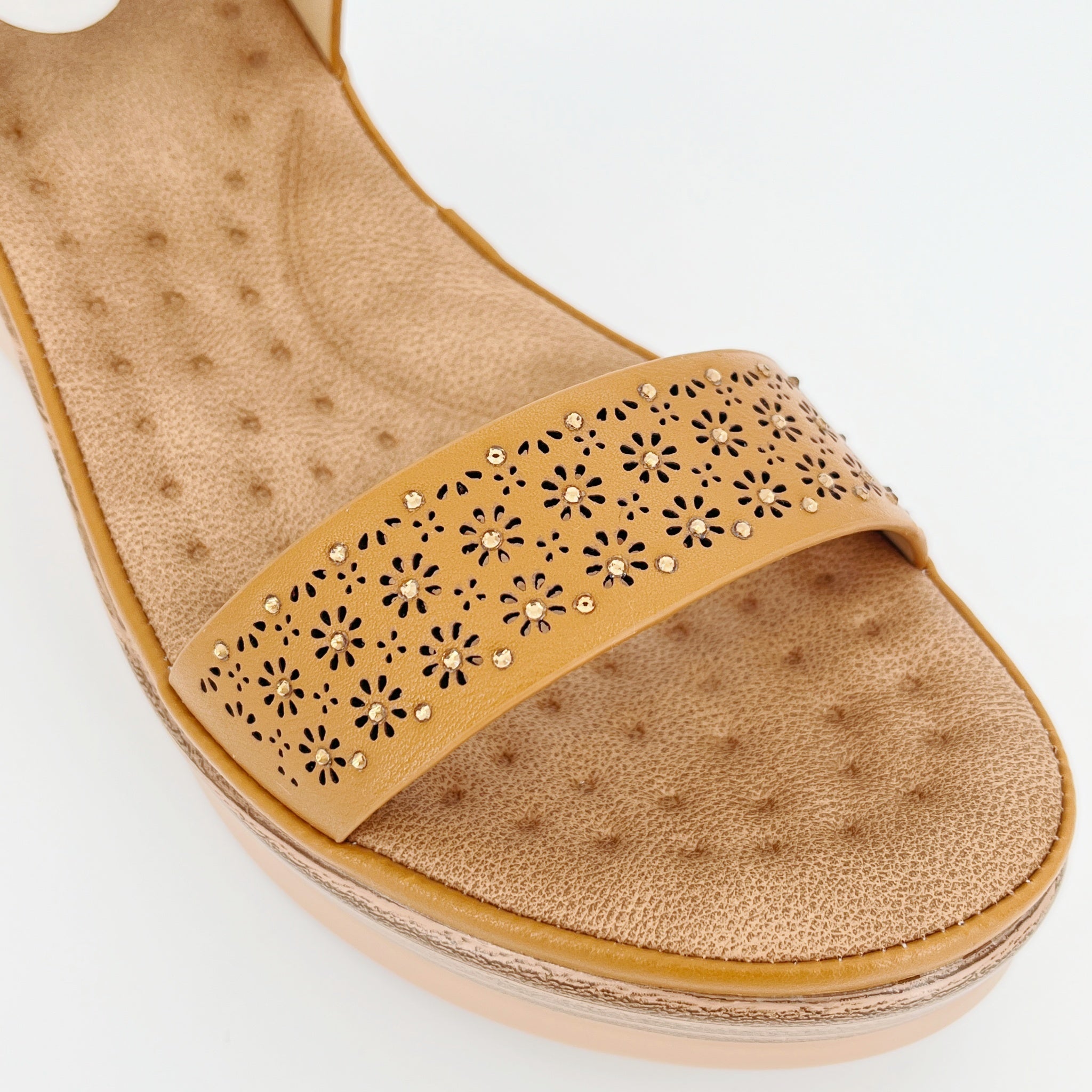 ZC Women's Floral Cutout Crystal-Dot Single-Band Wedge Sandals – Wholesale | Comfort Fit | Multi-Color Options