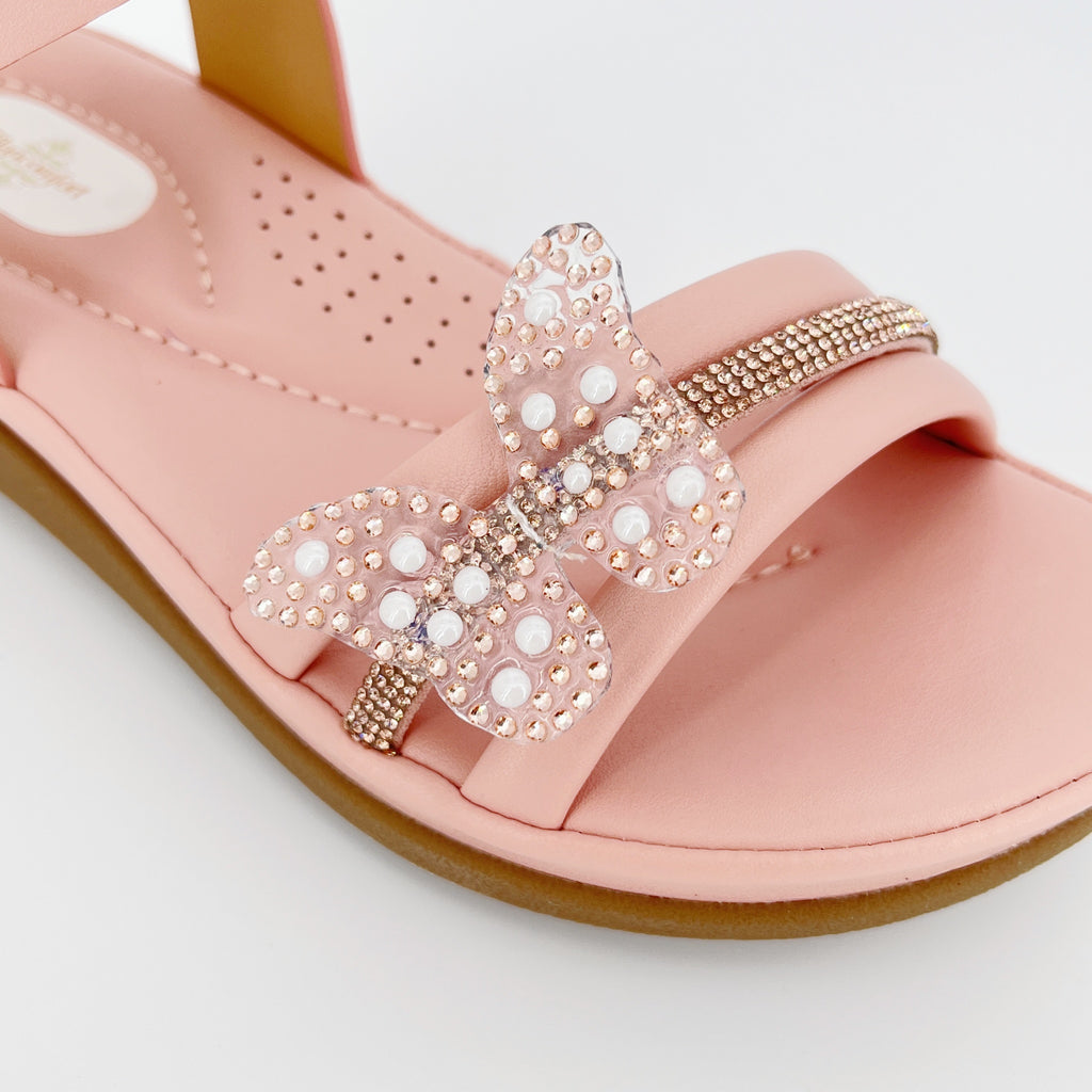 ZC Girls' Butterfly Pearl Crystal Flat Sandals – Wholesale | Comfort Fit | Anti-Slip | Multi-Color Options