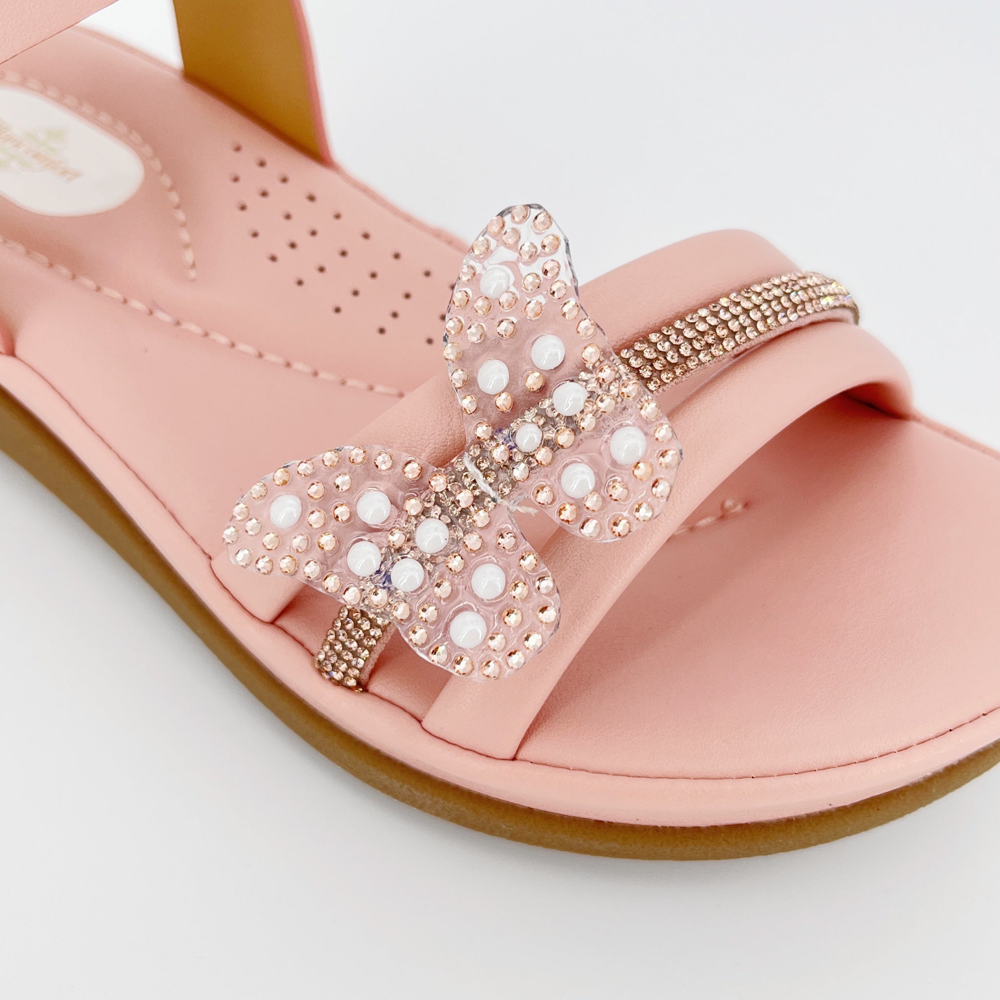 ZC Girls' Butterfly Pearl Crystal Flat Sandals – Wholesale | Comfort Fit | Anti-Slip | Multi-Color Options