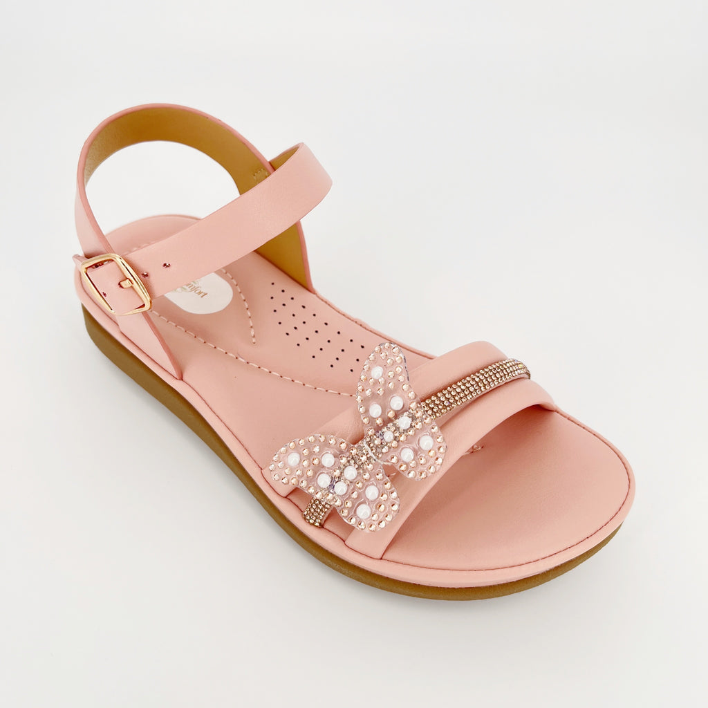 ZC Girls' Butterfly Pearl Crystal Flat Sandals – Wholesale | Comfort Fit | Anti-Slip | Multi-Color Options