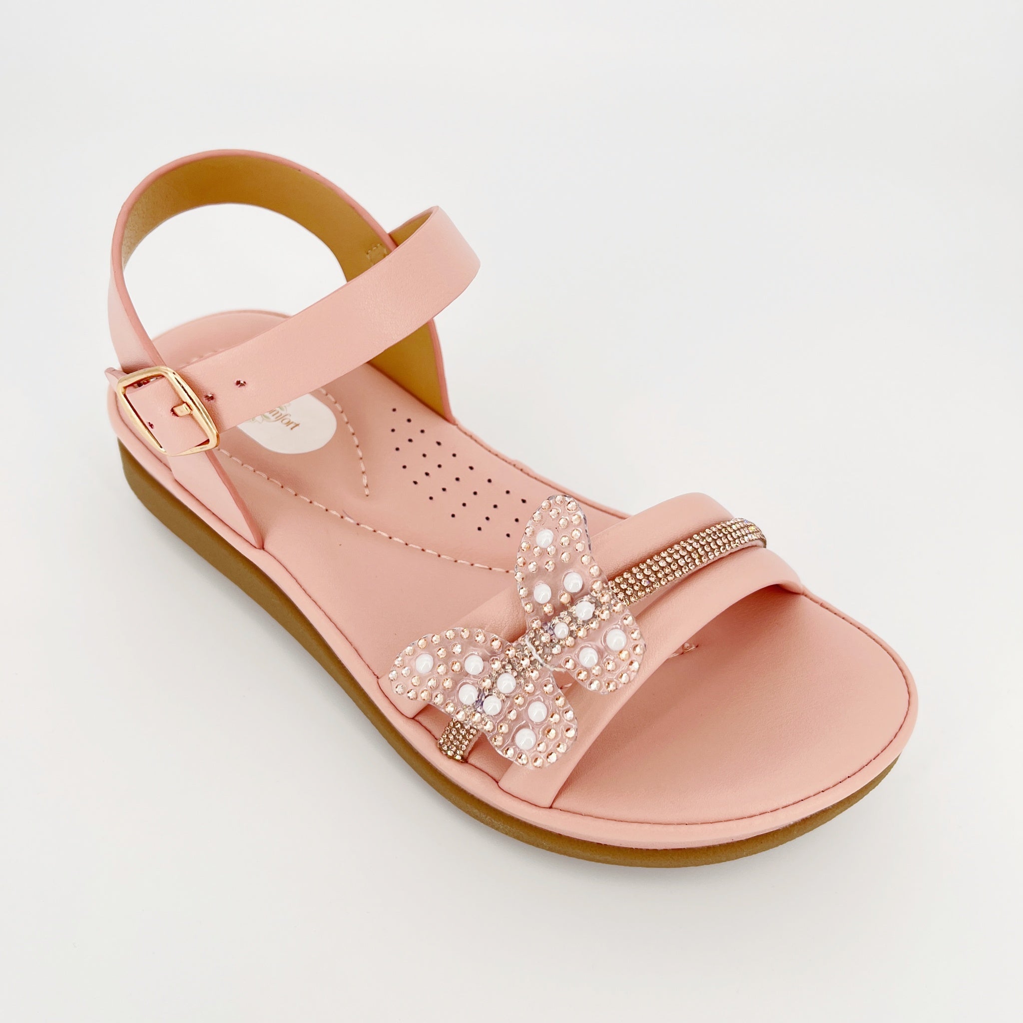ZC Girls' Butterfly Pearl Crystal Flat Sandals – Wholesale | Comfort Fit | Anti-Slip | Multi-Color Options