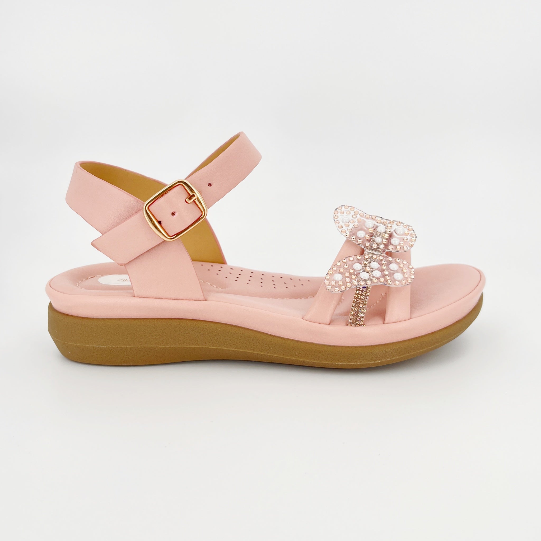 ZC Girls' Butterfly Pearl Crystal Flat Sandals – Wholesale | Comfort Fit | Anti-Slip | Multi-Color Options