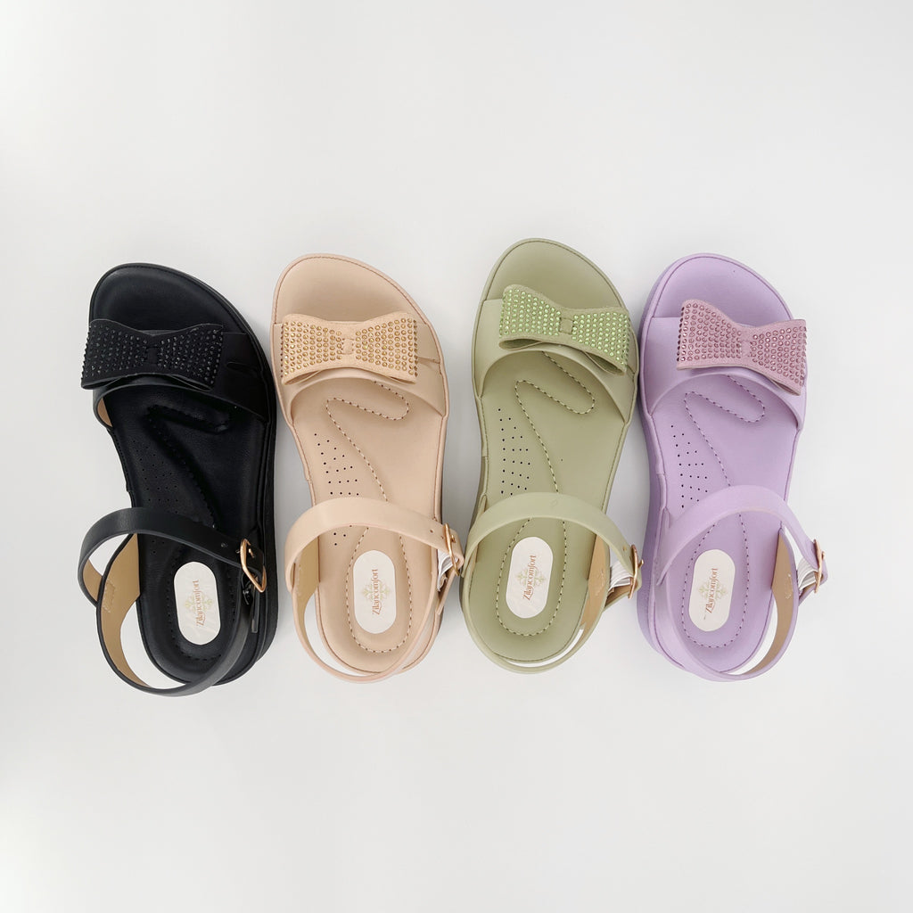 ZC Girls' Full-Crystal Bow Platform Sandals – Wholesale | Comfort Fit | Anti-Slip | Multi-Color Options