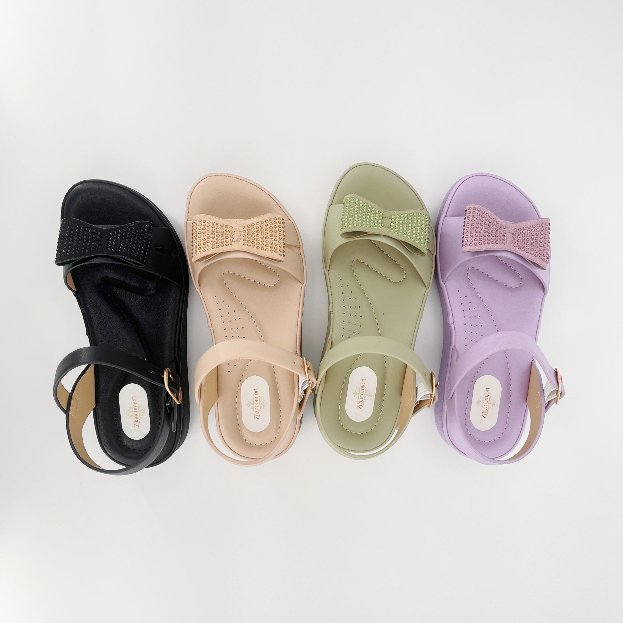 ZC Girls' Full-Crystal Bow Platform Sandals – Wholesale | Comfort Fit | Anti-Slip | Multi-Color Options