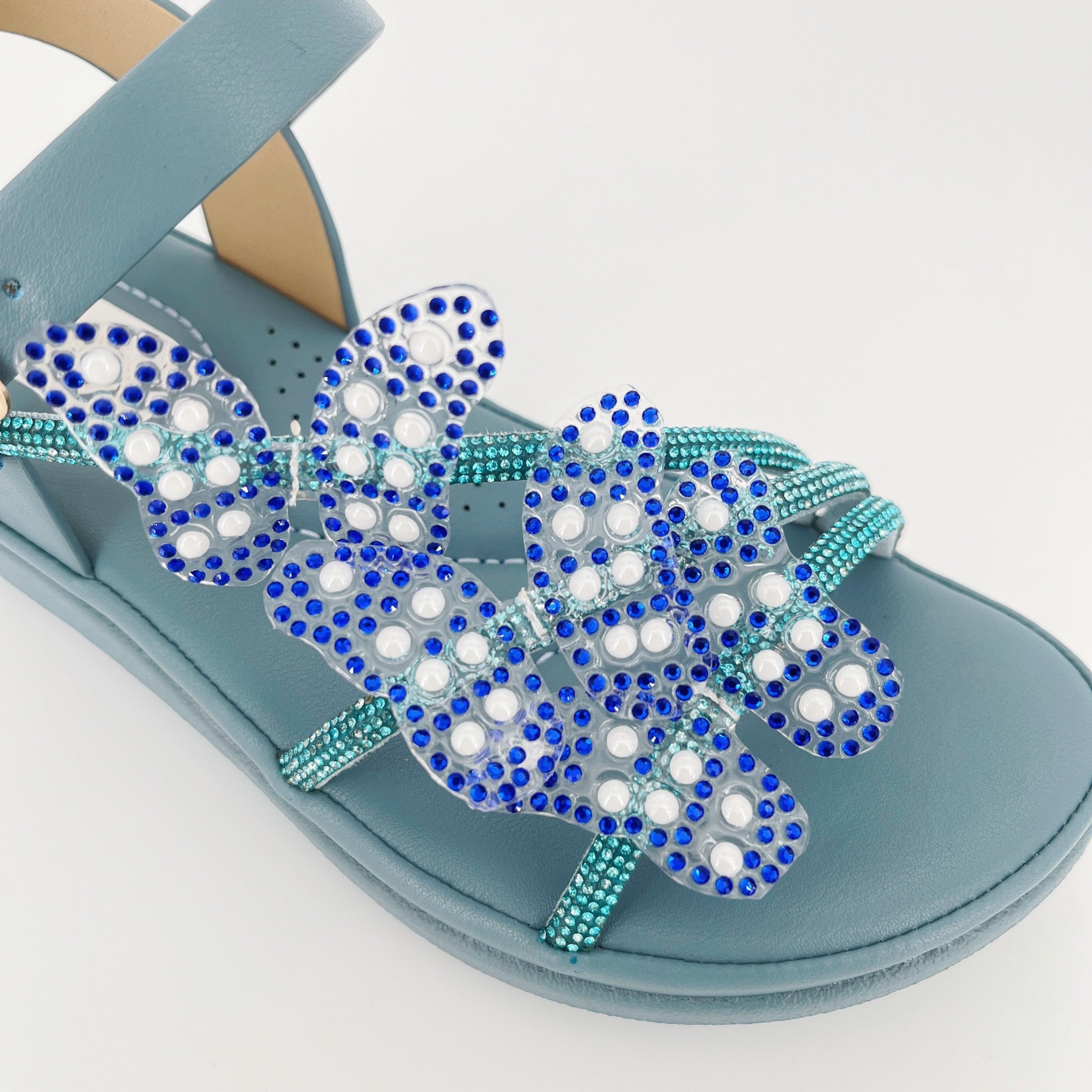 ZC Girls' Triple Butterfly Crystal Three-Band Flat Sandals – Wholesale | Comfort Fit | Anti-Slip | Multi-Color Options