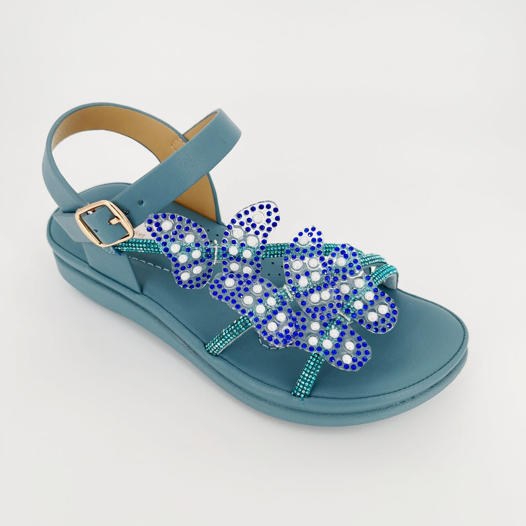 ZC Girls' Triple Butterfly Crystal Three-Band Flat Sandals – Wholesale | Comfort Fit | Anti-Slip | Multi-Color Options