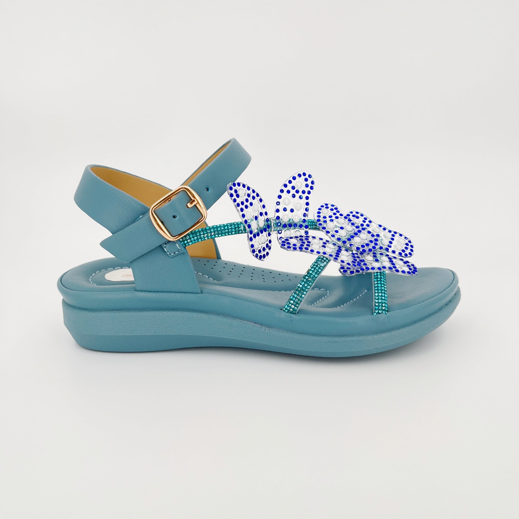 ZC Girls' Triple Butterfly Crystal Three-Band Flat Sandals – Wholesale | Comfort Fit | Anti-Slip | Multi-Color Options