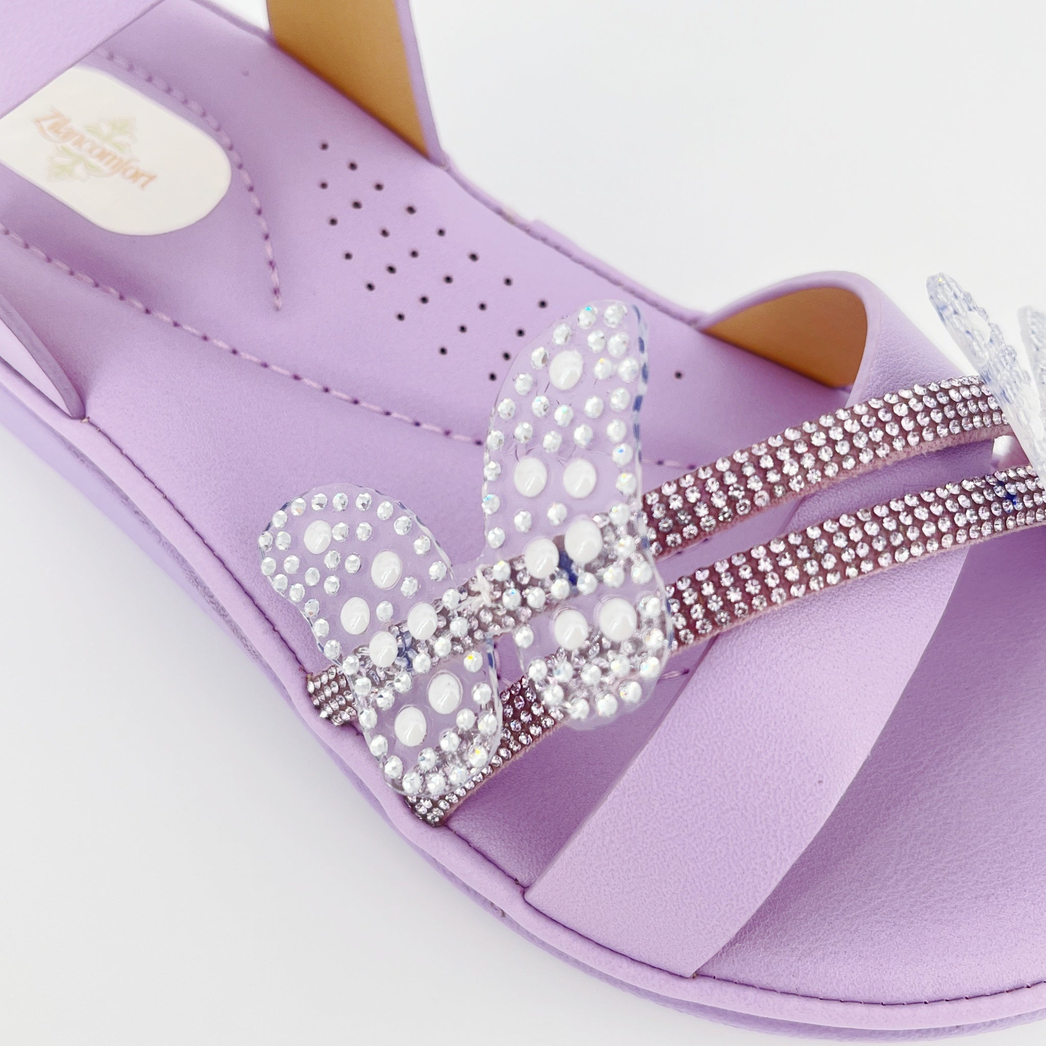 ZC Girls' Double Butterfly Crystal Dual-Band Flat Sandals – Wholesale | Comfort Fit | Anti-Slip | Multi-Color Options