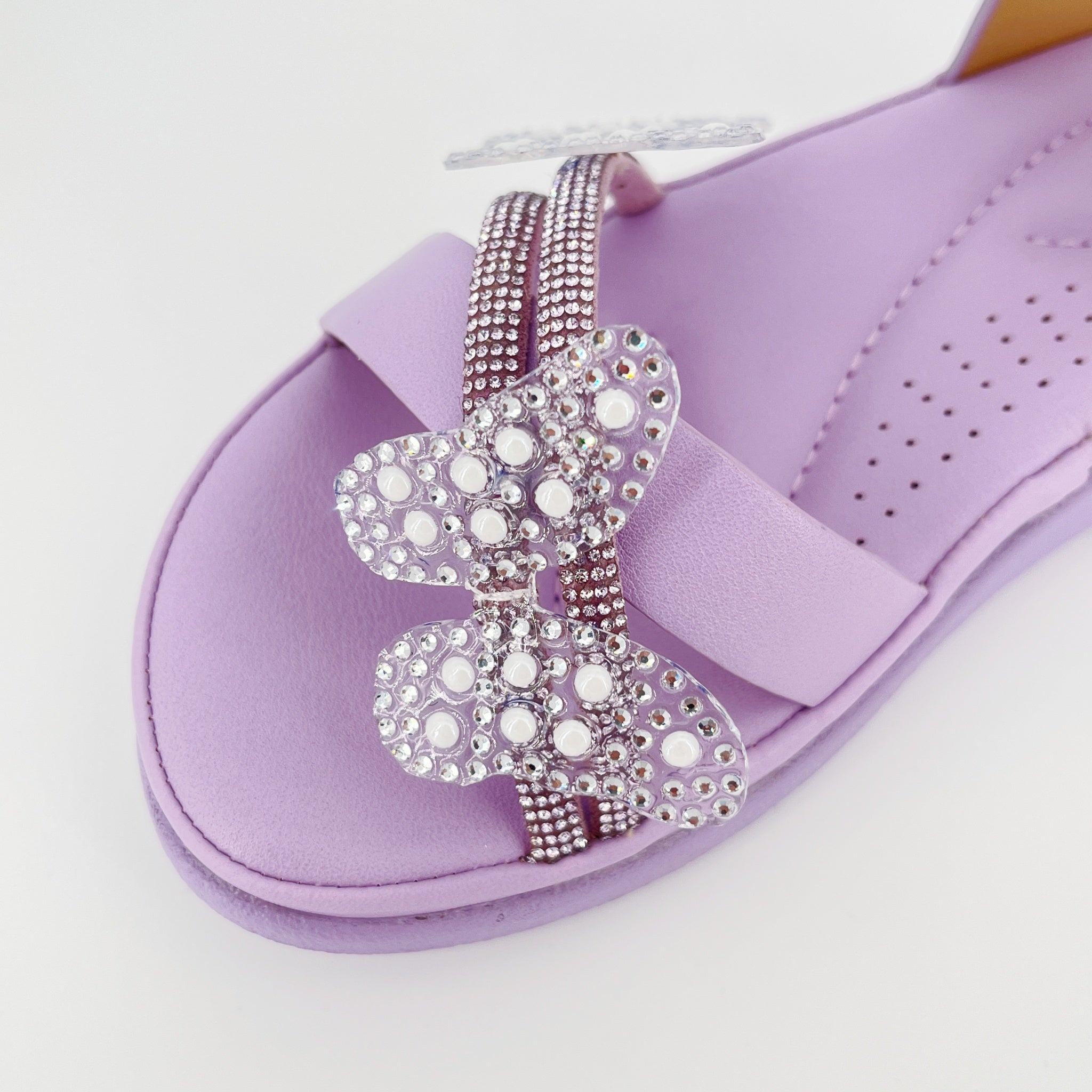 ZC Girls' Double Butterfly Crystal Dual-Band Flat Sandals – Wholesale | Comfort Fit | Anti-Slip | Multi-Color Options