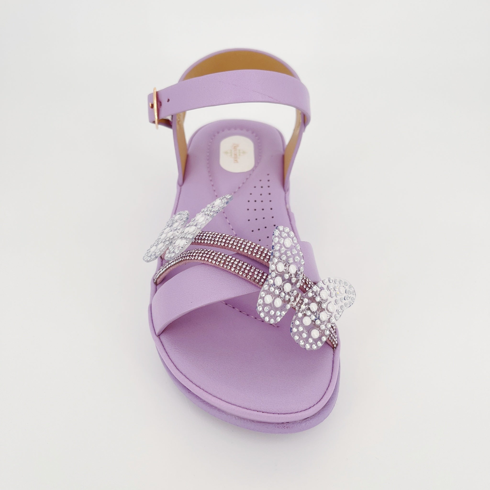 ZC Girls' Double Butterfly Crystal Dual-Band Flat Sandals – Wholesale | Comfort Fit | Anti-Slip | Multi-Color Options