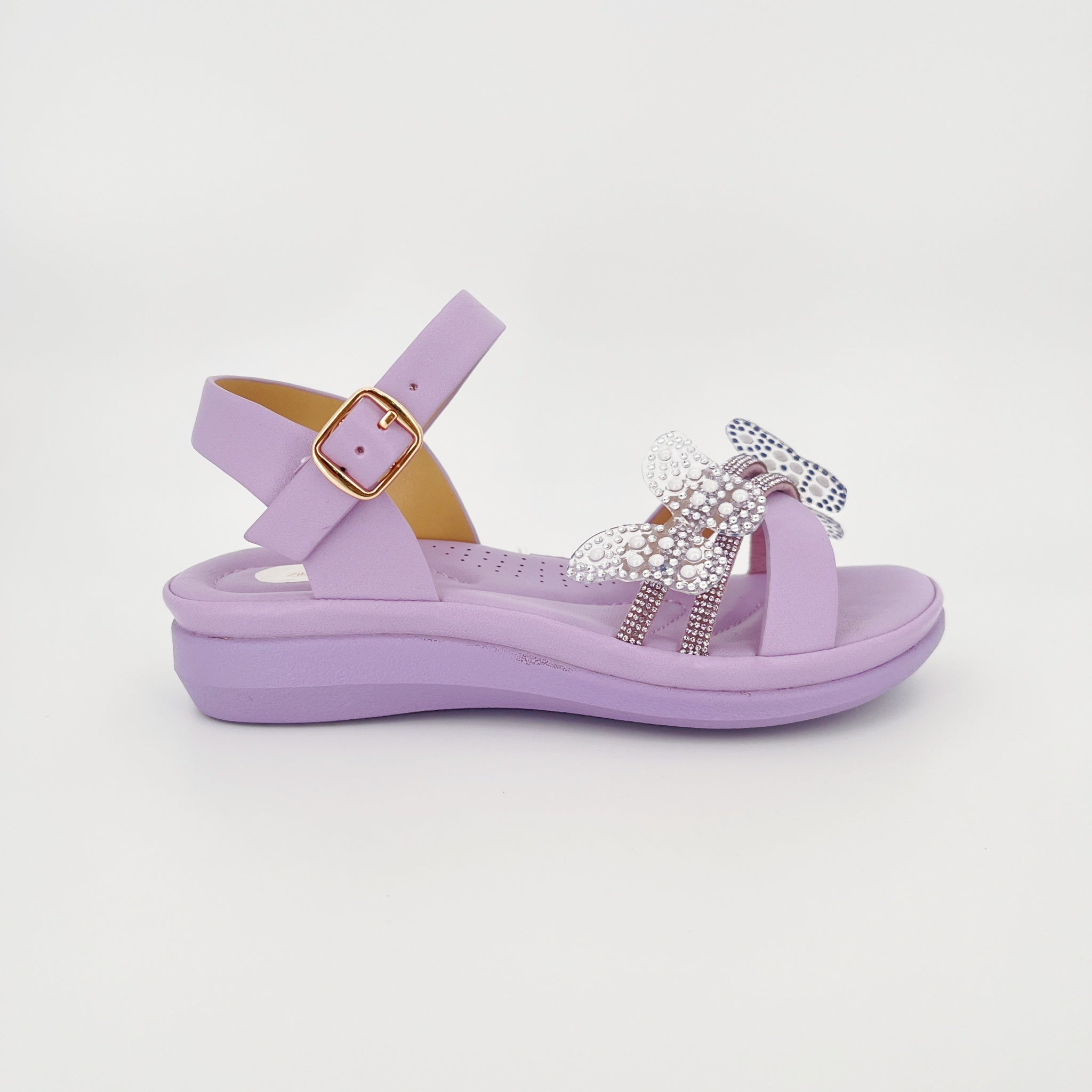 ZC Girls' Double Butterfly Crystal Dual-Band Flat Sandals – Wholesale | Comfort Fit | Anti-Slip | Multi-Color Options