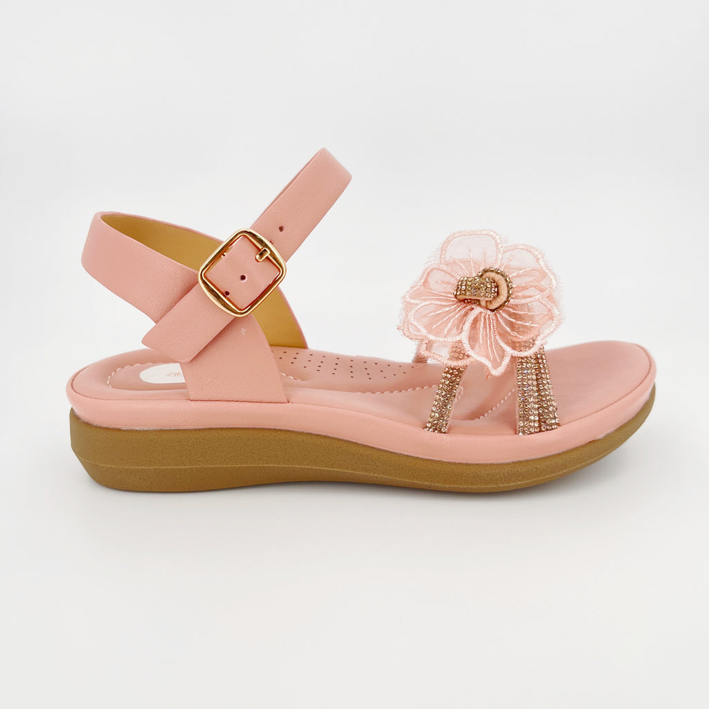 ZC Girls' Lace Flower Crystal Tassel Cross-Strap Flat Sandals – Wholesale | Comfort Fit | Anti-Slip | Multi-Color Options