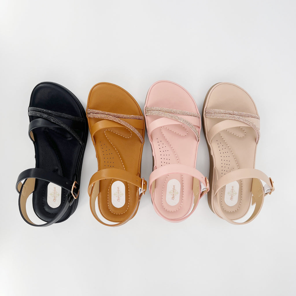ZC Girls' Crystal Cross-Strap Flat Sandals – Wholesale | Comfort Fit | Anti-Slip | Multi-Color Options