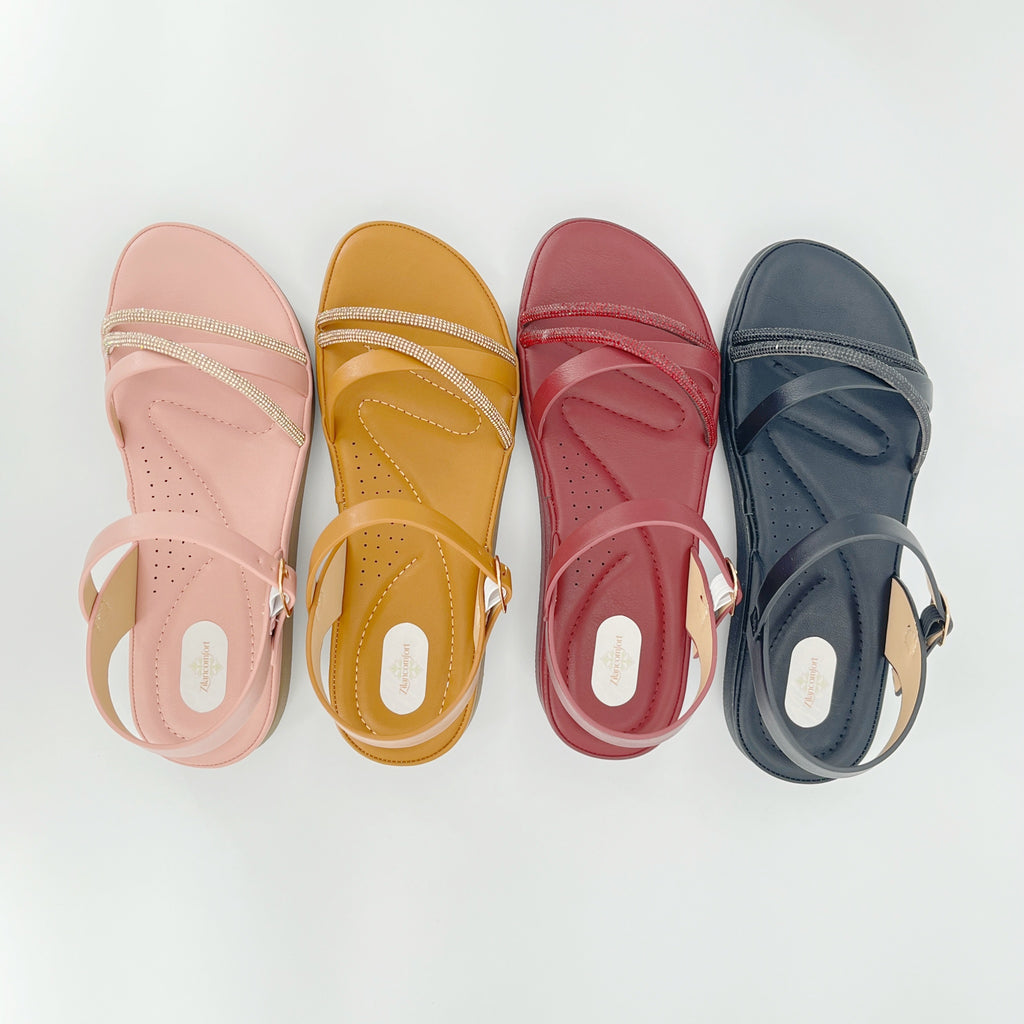 Sandalias planas ZC de mujer con tiras cruzadas y cristales a tono – Al por mayor | Ajuste cómodo | Opciones multicolor