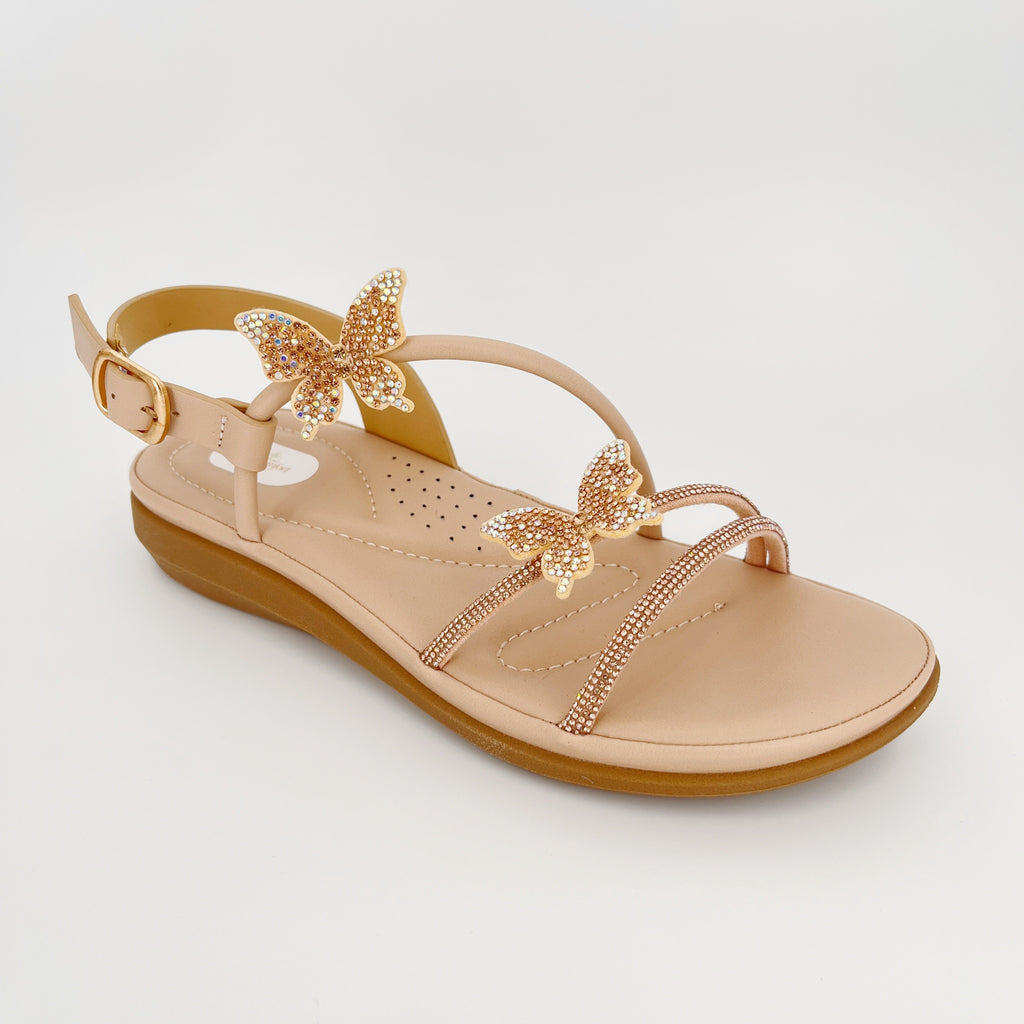 ZC Women's Dual Butterfly AB Crystal Twin-Band Toe-Ring Flat Sandals – Wholesale | Comfort Fit | Anti-Slip | Multi-Color Options