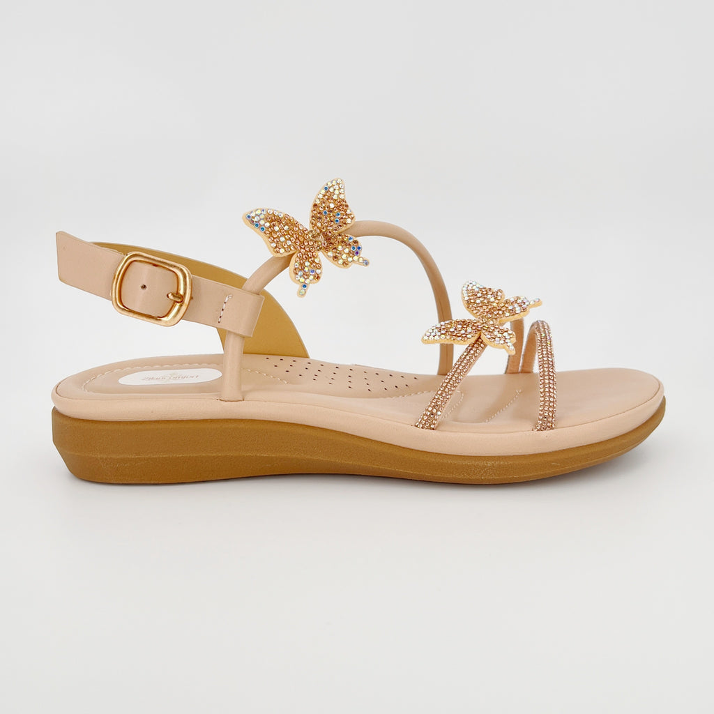 ZC Women's Dual Butterfly AB Crystal Twin-Band Toe-Ring Flat Sandals – Wholesale | Comfort Fit | Anti-Slip | Multi-Color Options