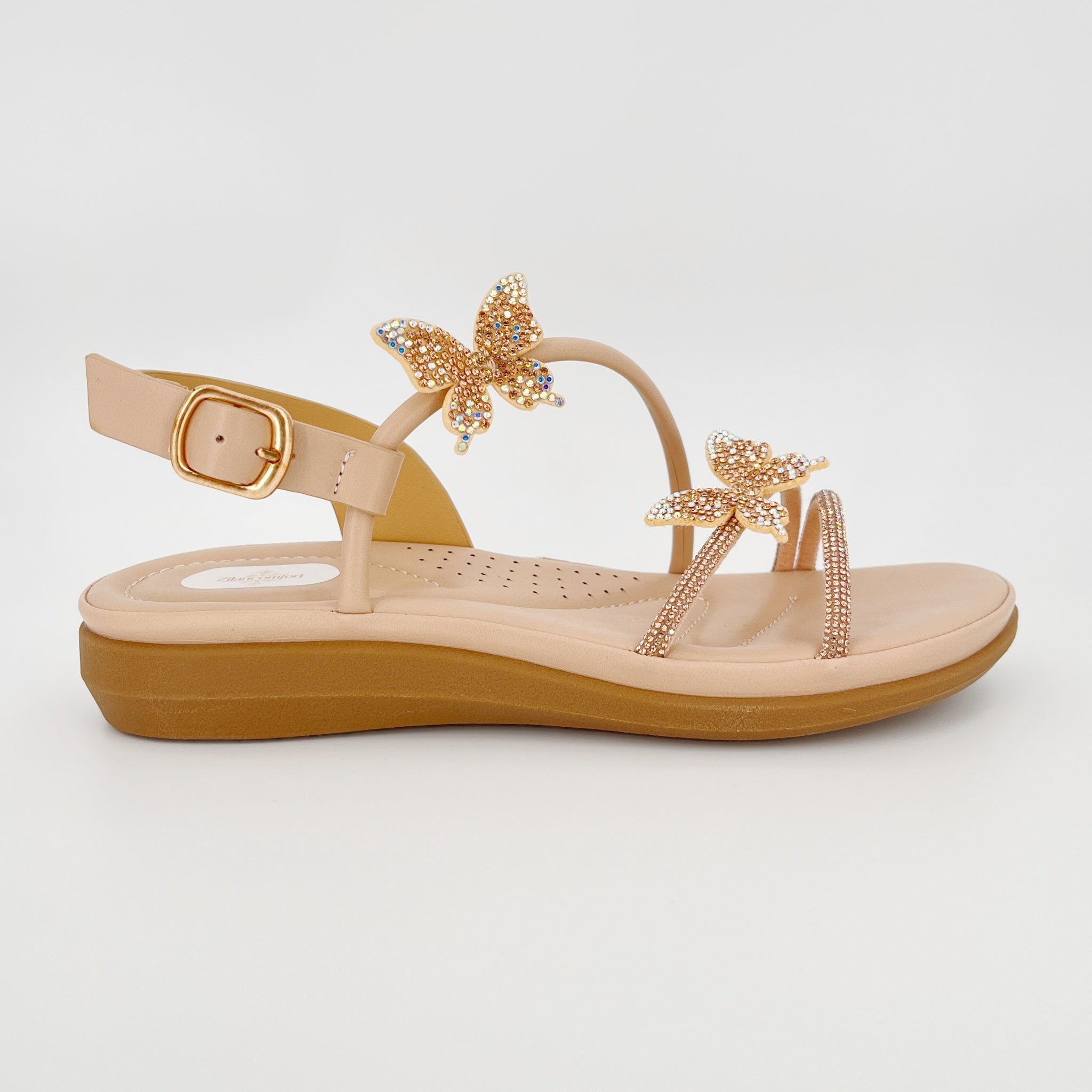 ZC Women's Dual Butterfly AB Crystal Twin-Band Toe-Ring Flat Sandals – Wholesale | Comfort Fit | Anti-Slip | Multi-Color Options