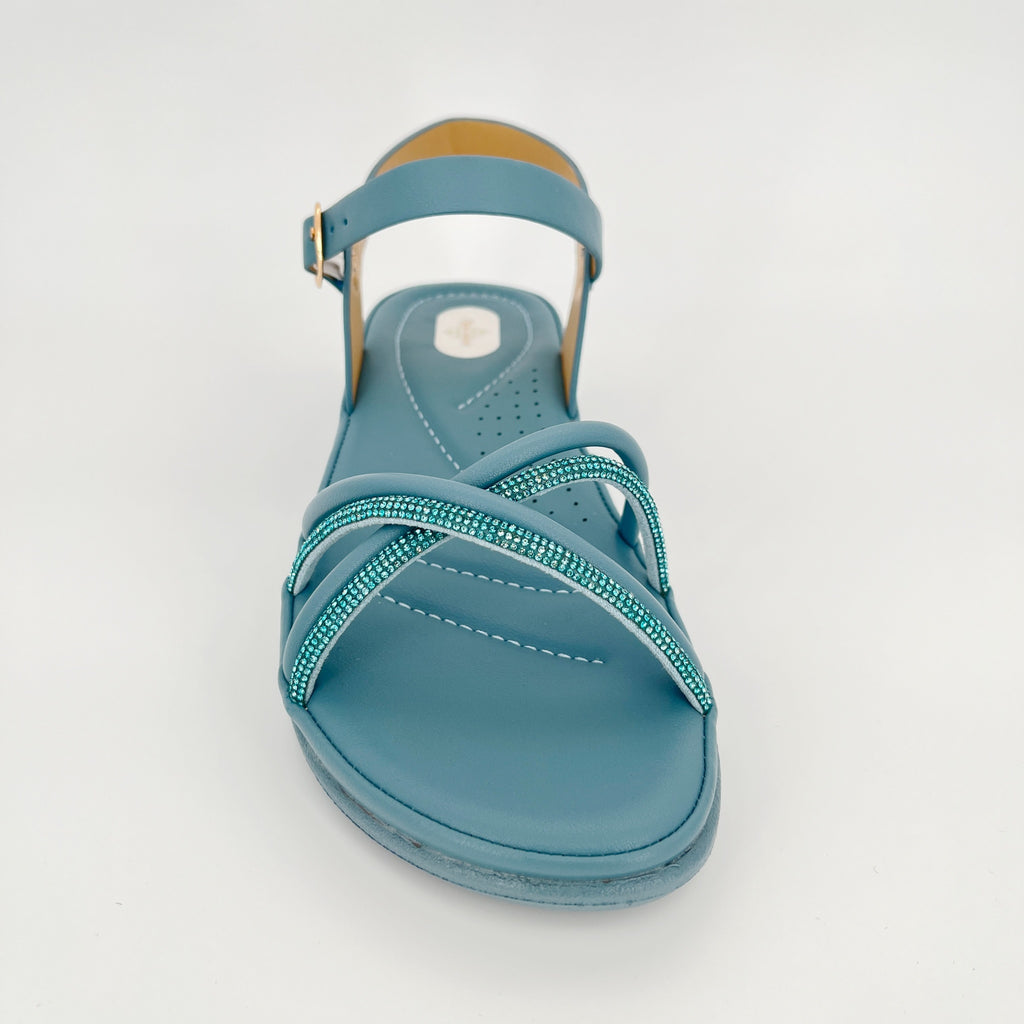 Sandalias planas ZC para mujer con doble tira cruzada y cristales a tono – Al por mayor | Ajuste cómodo | Opciones multicolor