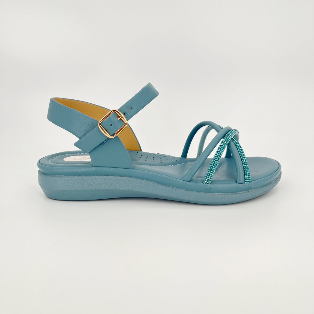Sandalias planas ZC para mujer con doble tira cruzada y cristales a tono – Al por mayor | Ajuste cómodo | Opciones multicolor