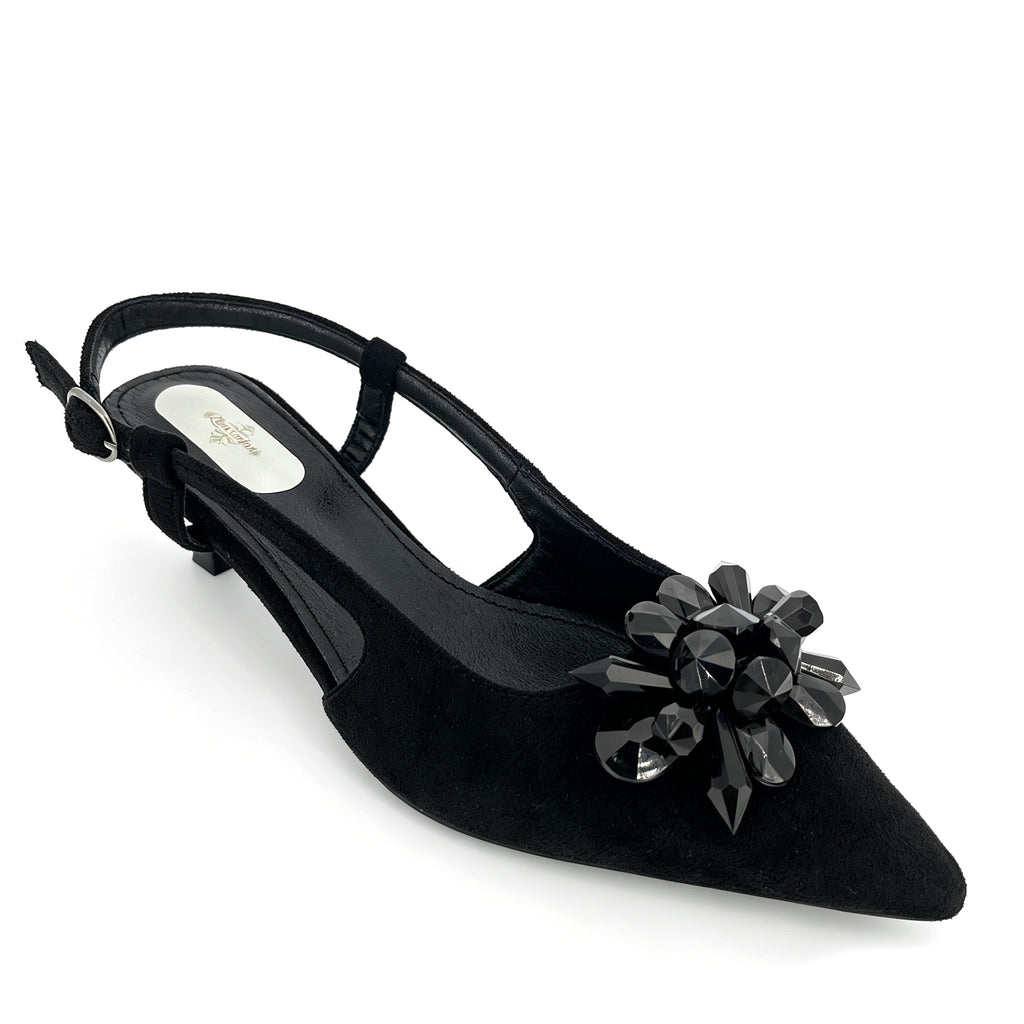 Women's Crystal Flower Suede Slingback Kitten Heel Pumps | Wholesale Occasion Heels | Multi-Color | EU 35–41