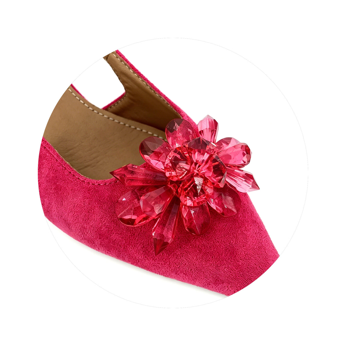 Women's Crystal Flower Suede Slingback Kitten Heel Pumps | Wholesale Occasion Heels | Multi-Color | EU 35–41