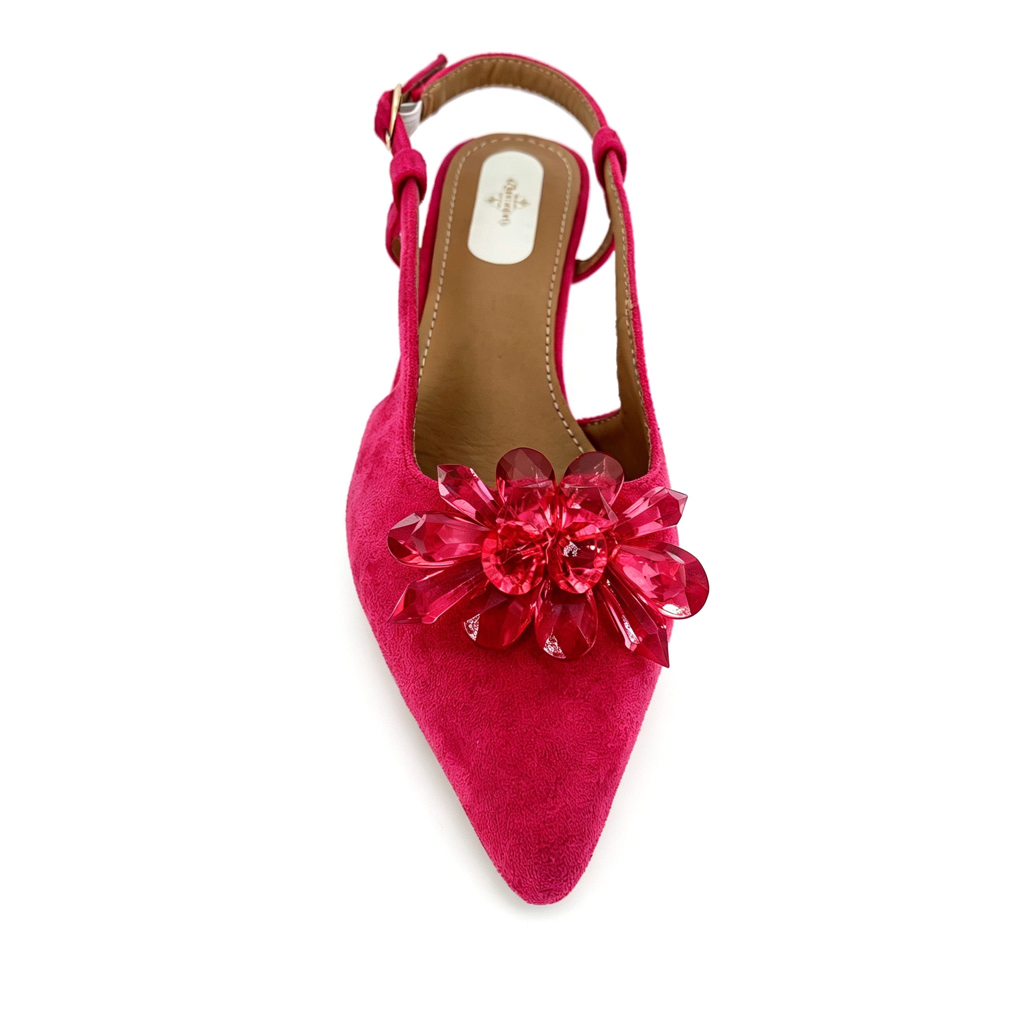 Women's Crystal Flower Suede Slingback Kitten Heel Pumps | Wholesale Occasion Heels | Multi-Color | EU 35–41