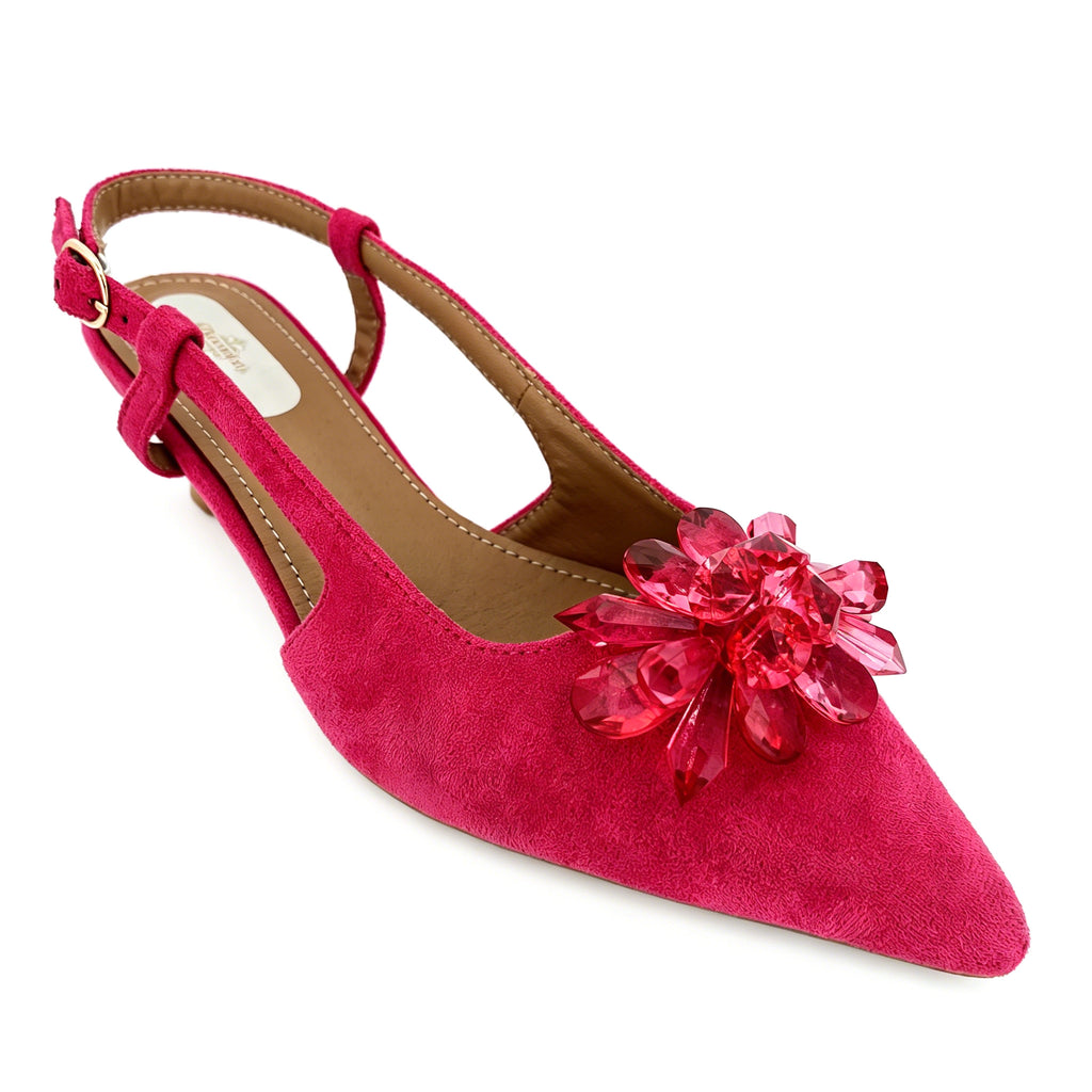 Women's Crystal Flower Suede Slingback Kitten Heel Pumps | Wholesale Occasion Heels | Multi-Color | EU 35–41