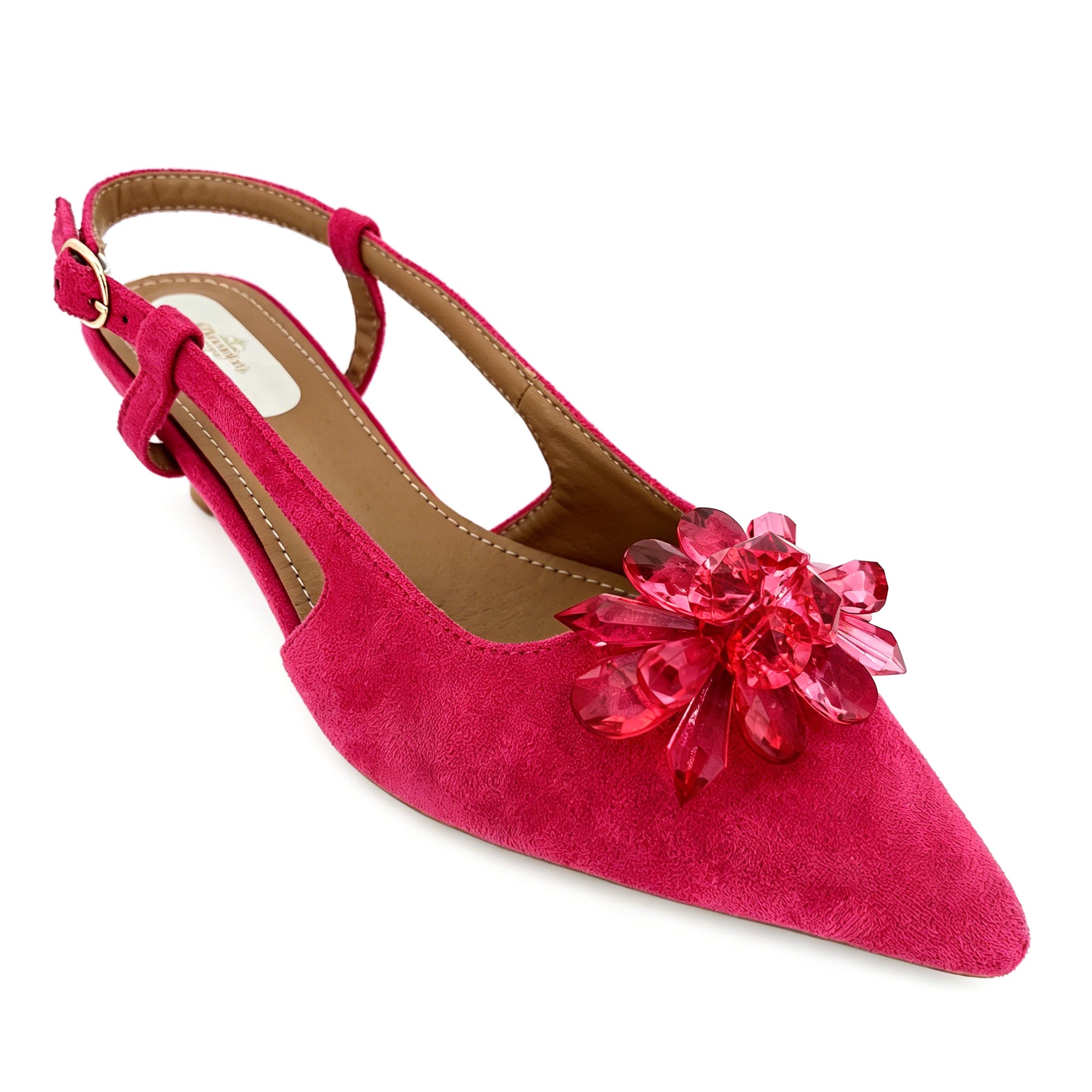 Women's Crystal Flower Suede Slingback Kitten Heel Pumps | Wholesale Occasion Heels | Multi-Color | EU 35–41