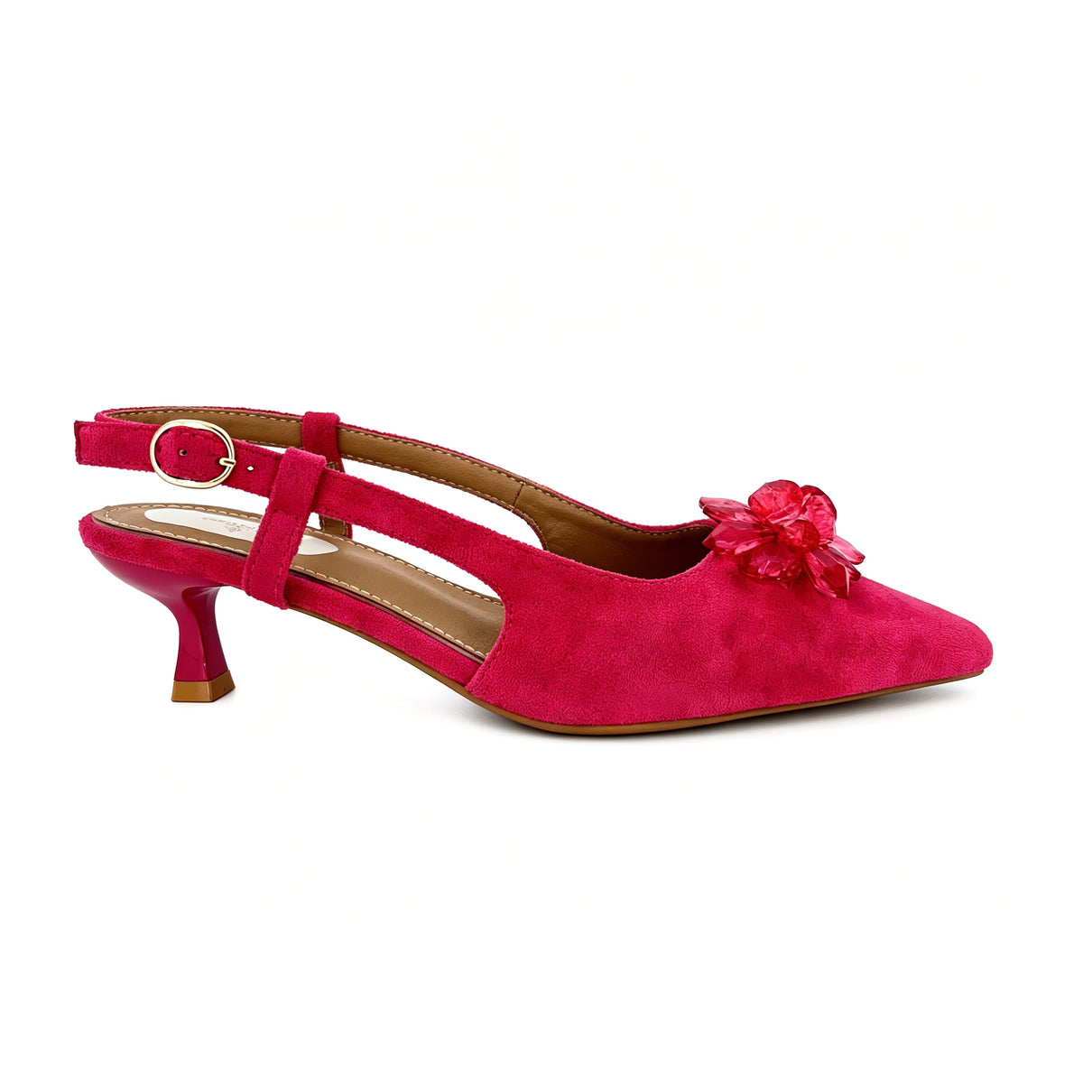 Women's Crystal Flower Suede Slingback Kitten Heel Pumps | Wholesale Occasion Heels | Multi-Color | EU 35–41