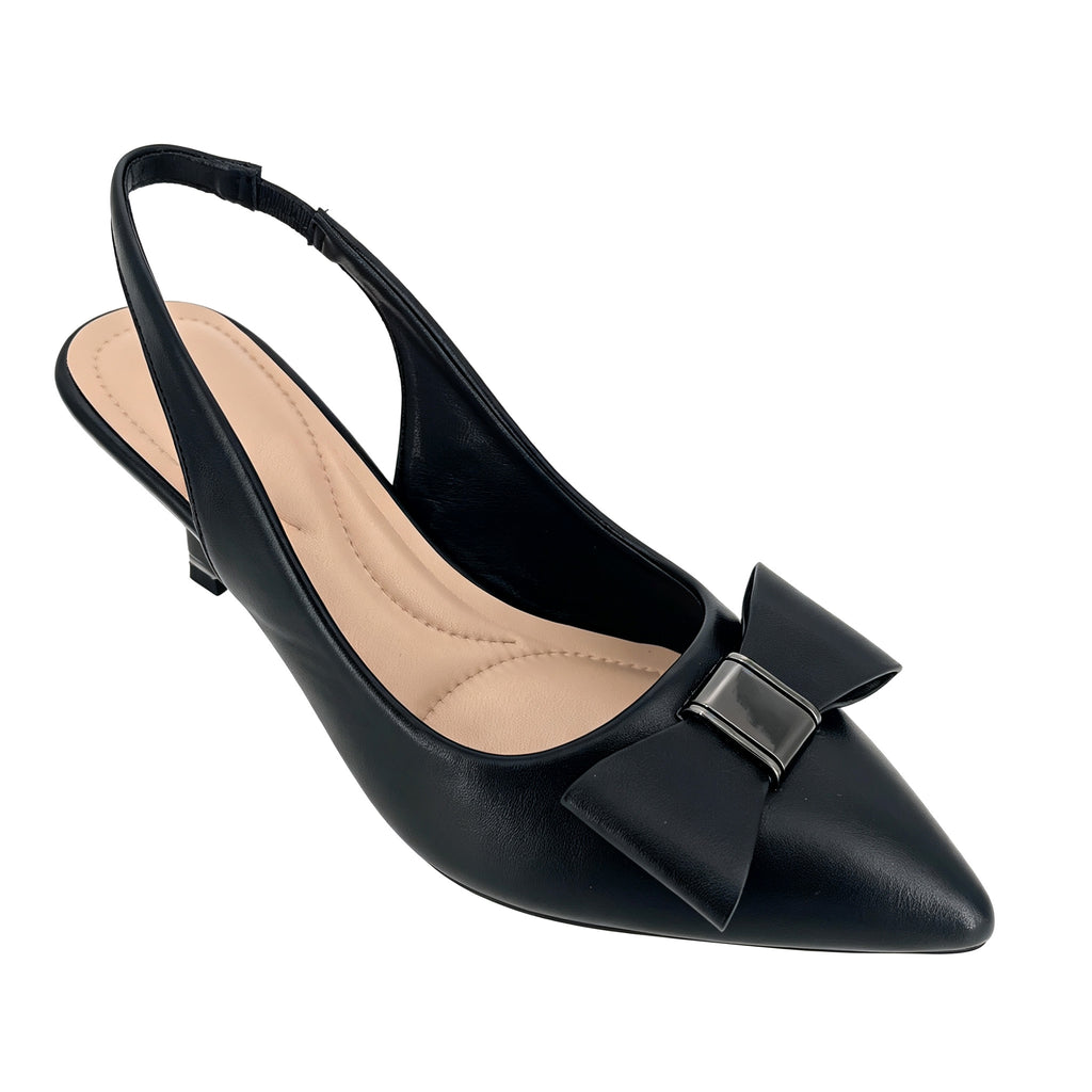 Women's Pointed-Toe Bow Kitten Heel Slingback Pumps with Gold Metal Knot | Wholesale Comfort Heels | Multi-Color | EU 35–41