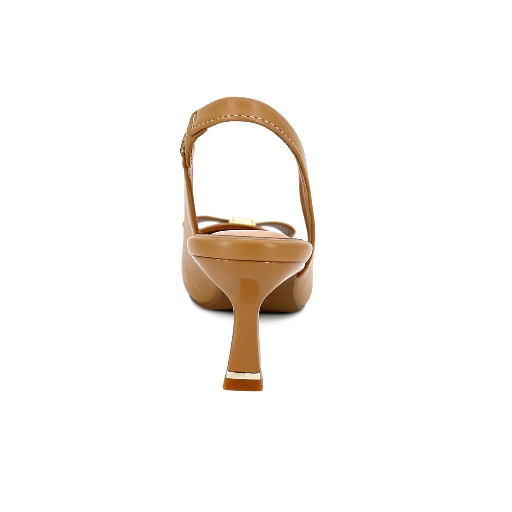 Women's Pointed-Toe Bow Kitten Heel Slingback Pumps with Gold Metal Knot | Wholesale Comfort Heels | Multi-Color | EU 35–41