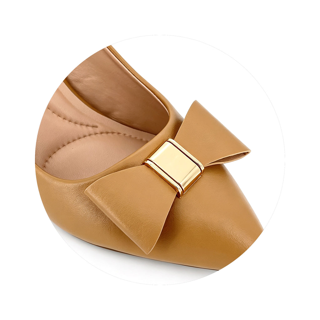 Women's Pointed-Toe Bow Kitten Heel Slingback Pumps with Gold Metal Knot | Wholesale Comfort Heels | Multi-Color | EU 35–41