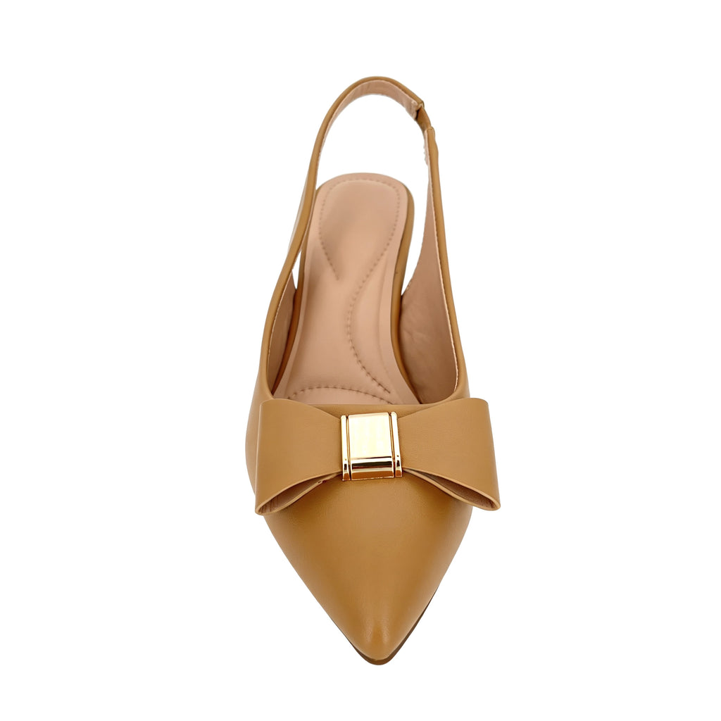 Women's Pointed-Toe Bow Kitten Heel Slingback Pumps with Gold Metal Knot | Wholesale Comfort Heels | Multi-Color | EU 35–41