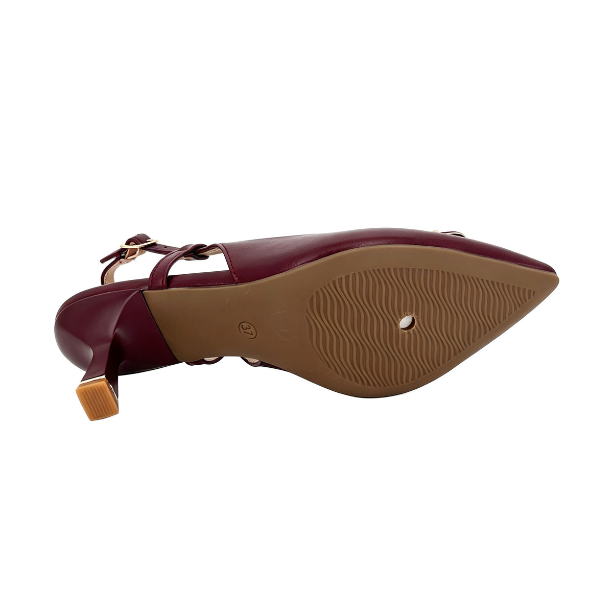 Zapatos de tacón bajo destalonados de aguja para mujer con hebilla cuadrada dorada | Tacones cómodos al por mayor | Varios colores | Tallas EU 35–41