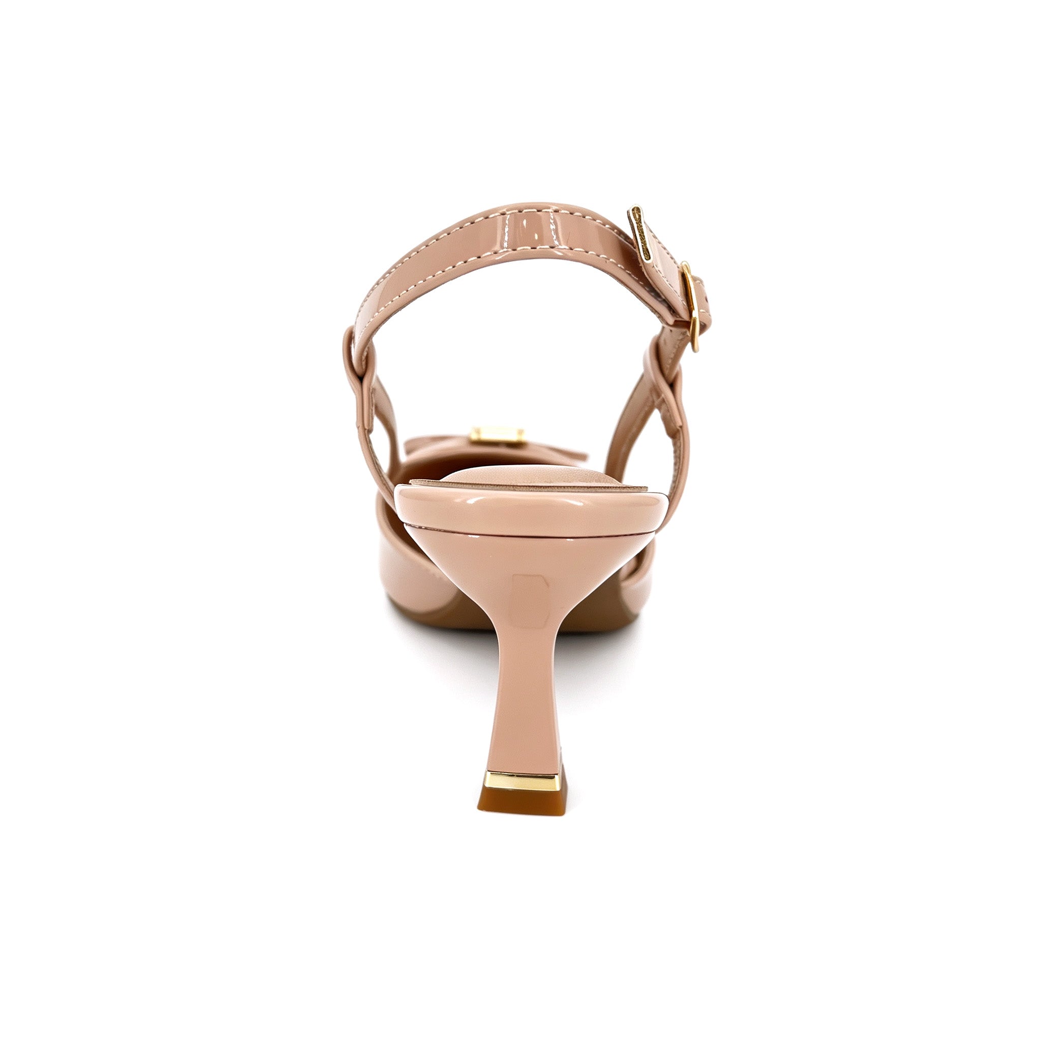 Zapatos de salón destalonados de charol con puntera afilada, lazo y tacón bajo con broche cuadrado dorado para mujer | Tacones cómodos al por mayor | Varios colores | EU 35–41