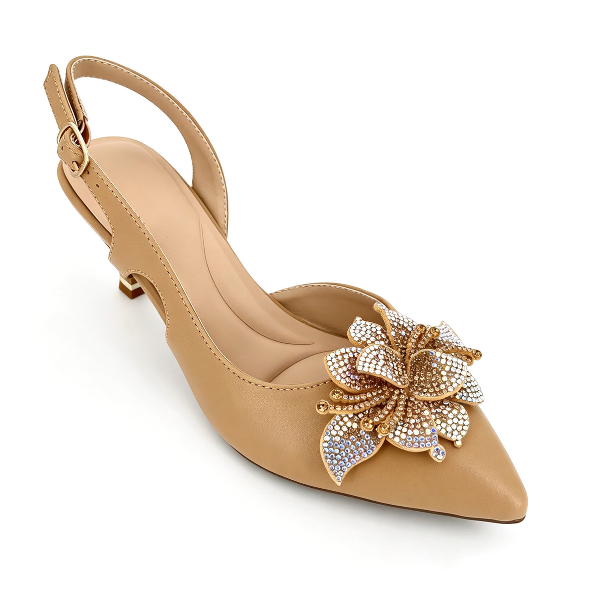 Zapatos de tacón de gatita con mariposa de cristal y punta afilada para mujer | Tacones cómodos al por mayor | Multicolor | Tallas EU 35–41