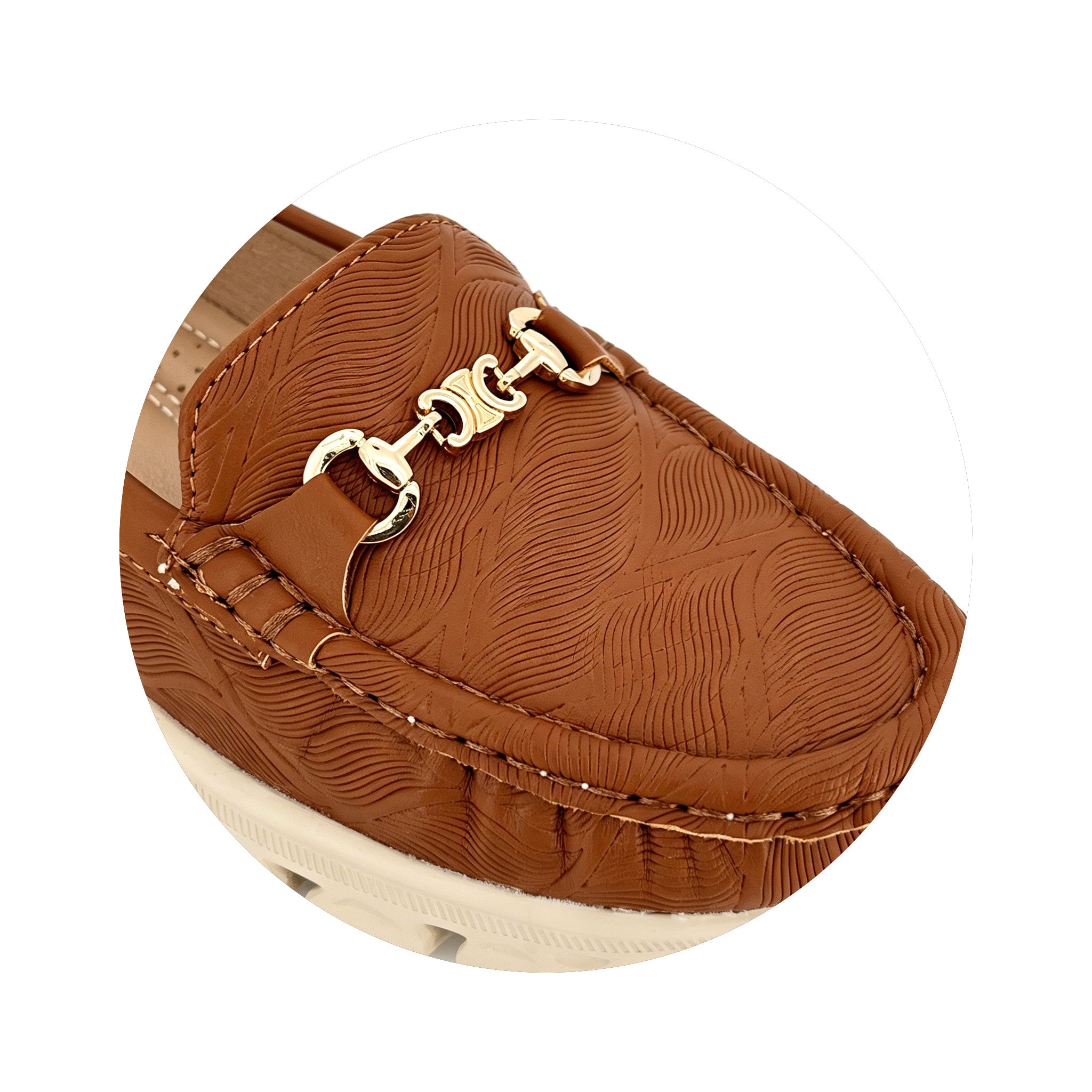 Mocasines de mujer con Horsebit y grabado de ondas con suela con cámara de aire | Zapatillas planas cómodas al por mayor | Multicolor | Tallas EU 35–41