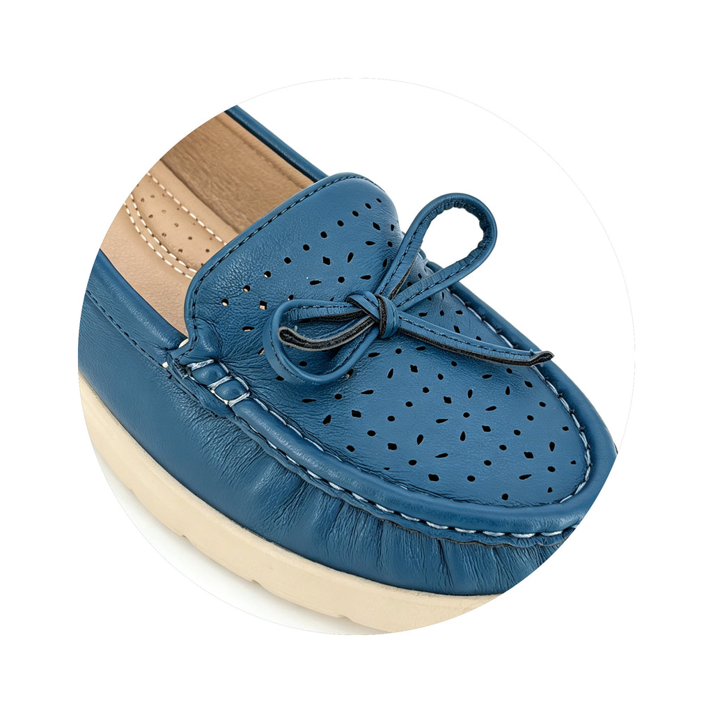 Mocasín Loafer Perforado de Mujer con Lazo y Suela de Plataforma | Zapatillas Planas Transpirables al Por Mayor | Multicolor | EU 35–41