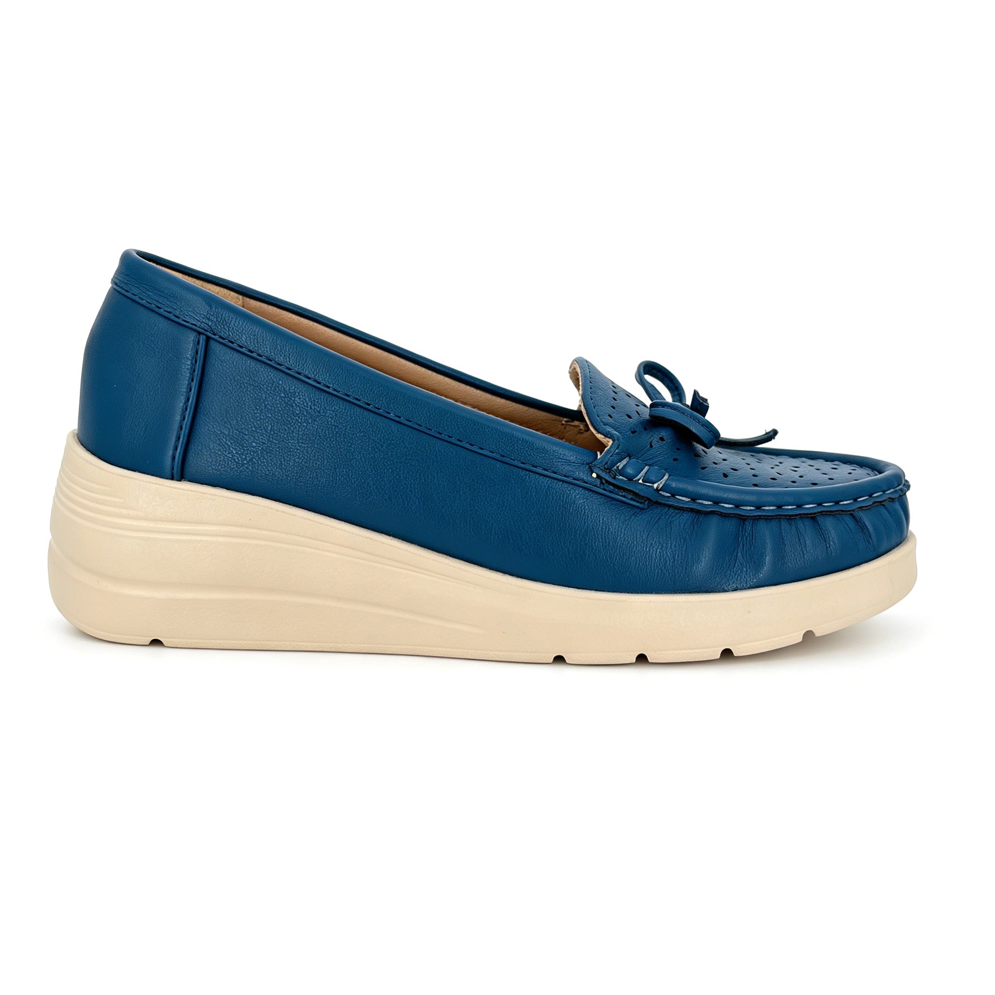 Mocasín Loafer Perforado de Mujer con Lazo y Suela de Plataforma | Zapatillas Planas Transpirables al Por Mayor | Multicolor | EU 35–41