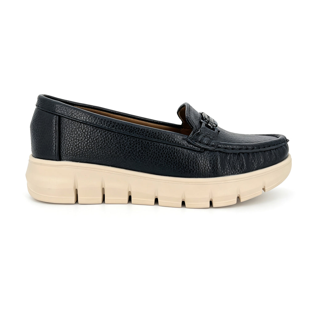 Women's Round-Toe Moccasin Loafer with Matte Black Chain Bit & Chunky Platform Sole | Wholesale Comfort Flats | Multi-Color | EU 35–41