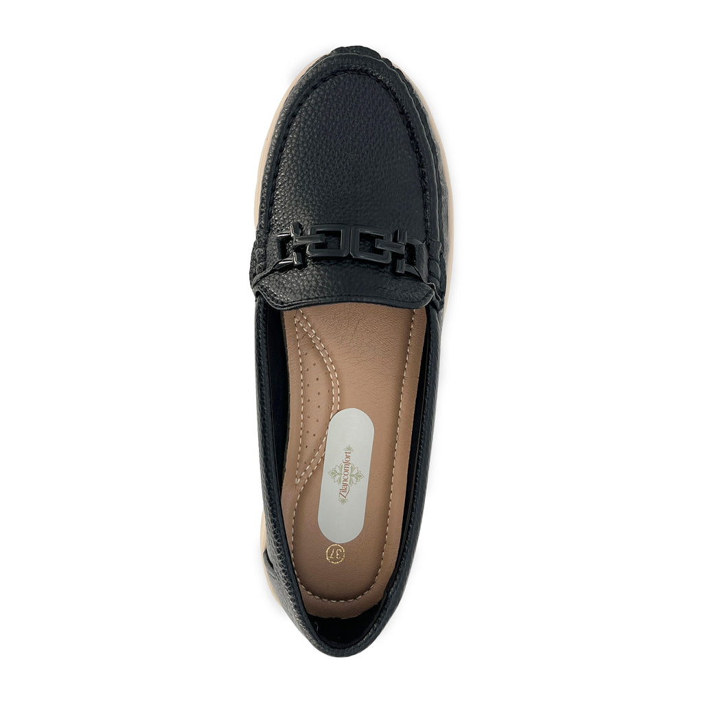 Women's Round-Toe Moccasin Loafer with Matte Black Chain Bit & Chunky Platform Sole | Wholesale Comfort Flats | Multi-Color | EU 35–41