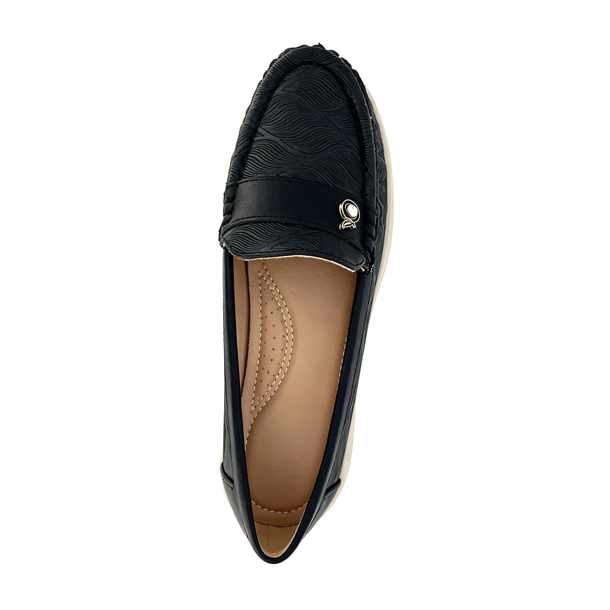 Women's Round-Toe Moccasin Loafer with Silver Crystal Badge & Wave-Embossed Upper | Wholesale Comfort Flats | Multi-Color | EU 35–41