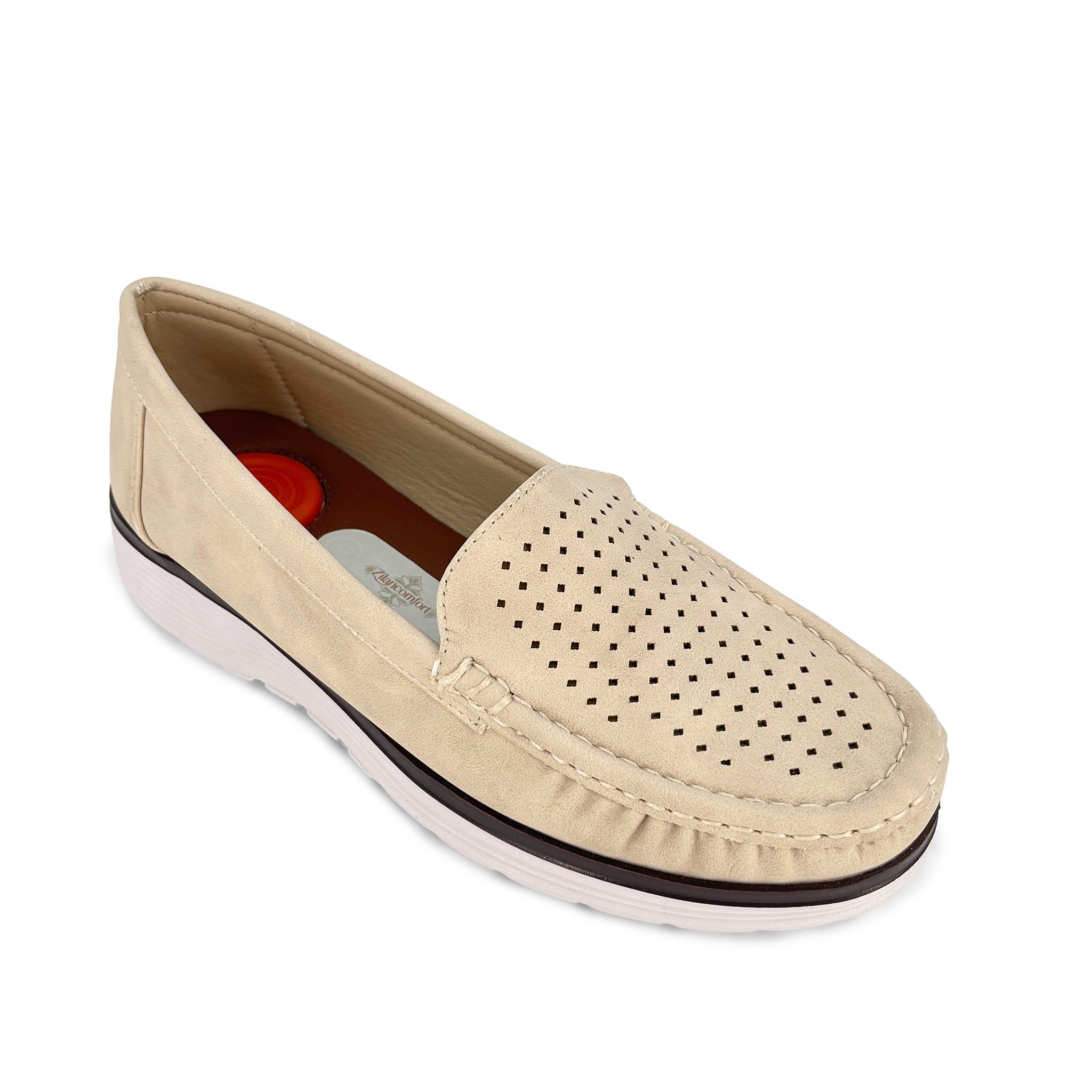 Women's Breathable Perforated Moccasin Loafer with Heel Massage Pad & Sporty Rubber Sole | Wholesale Comfort Flats | Multi-Color | EU 35–41