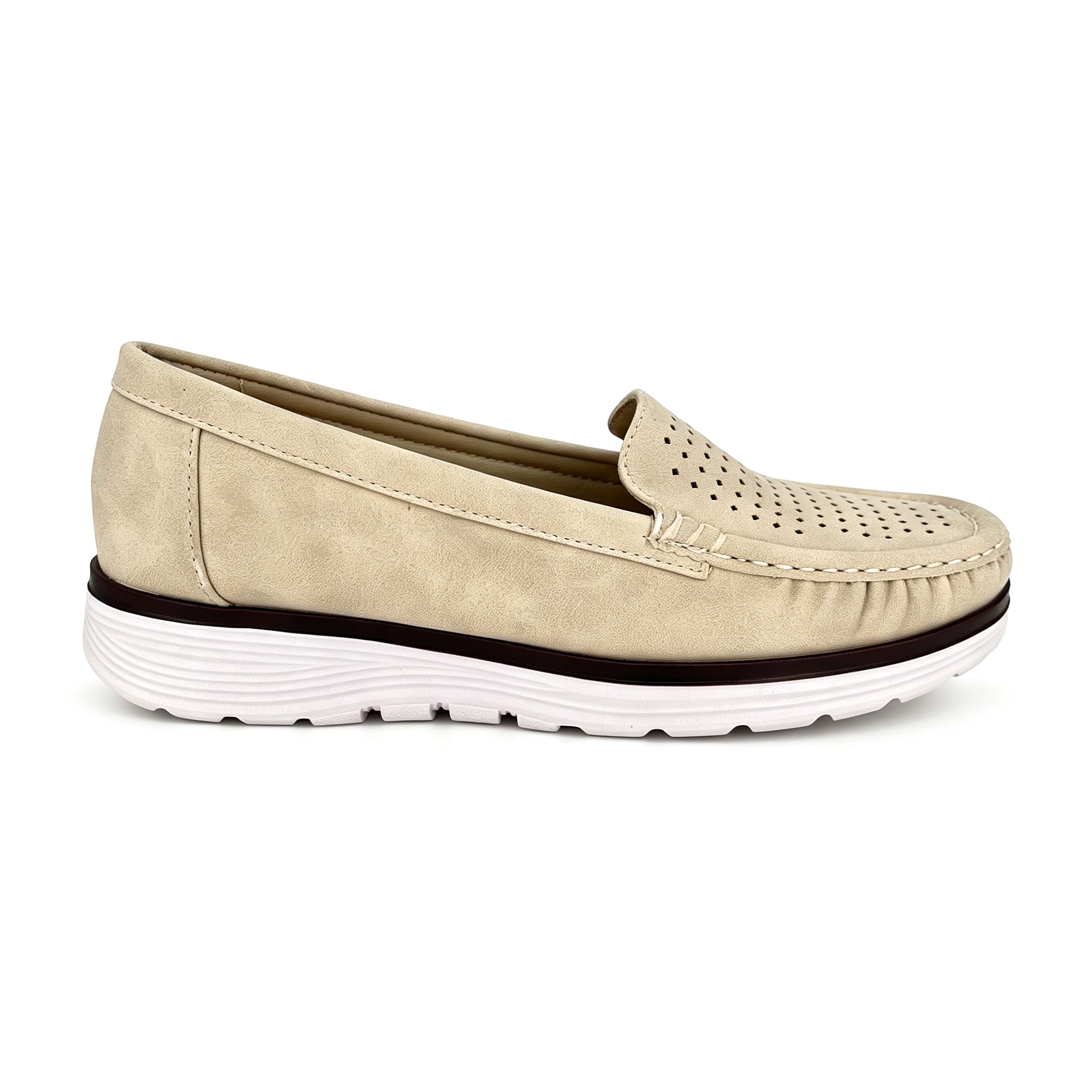 Women's Breathable Perforated Moccasin Loafer with Heel Massage Pad & Sporty Rubber Sole | Wholesale Comfort Flats | Multi-Color | EU 35–41