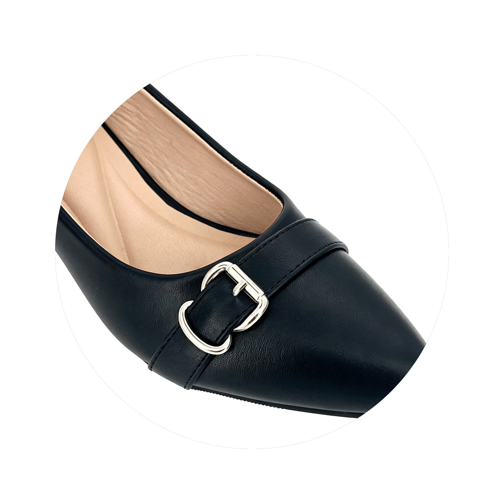 Women's Pointed-Toe Low Block Heel Pumps with Buckle Strap | Wholesale Comfort Heels | Multi-Color | EU 35–41