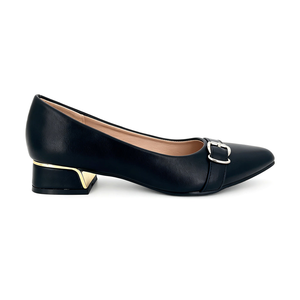 Women's Pointed-Toe Low Block Heel Pumps with Buckle Strap | Wholesale Comfort Heels | Multi-Color | EU 35–41