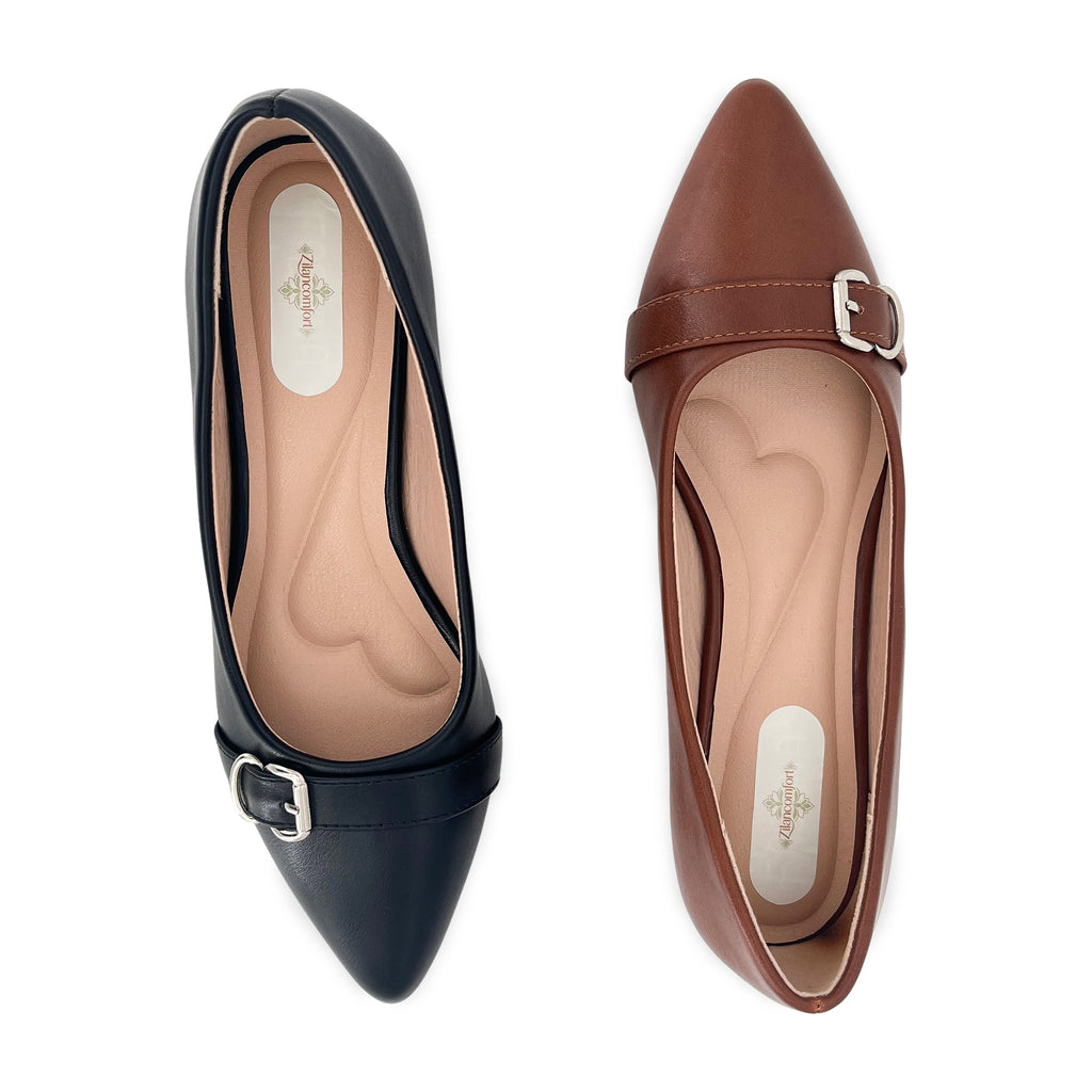 Women's Pointed-Toe Low Block Heel Pumps with Buckle Strap | Wholesale Comfort Heels | Multi-Color | EU 35–41