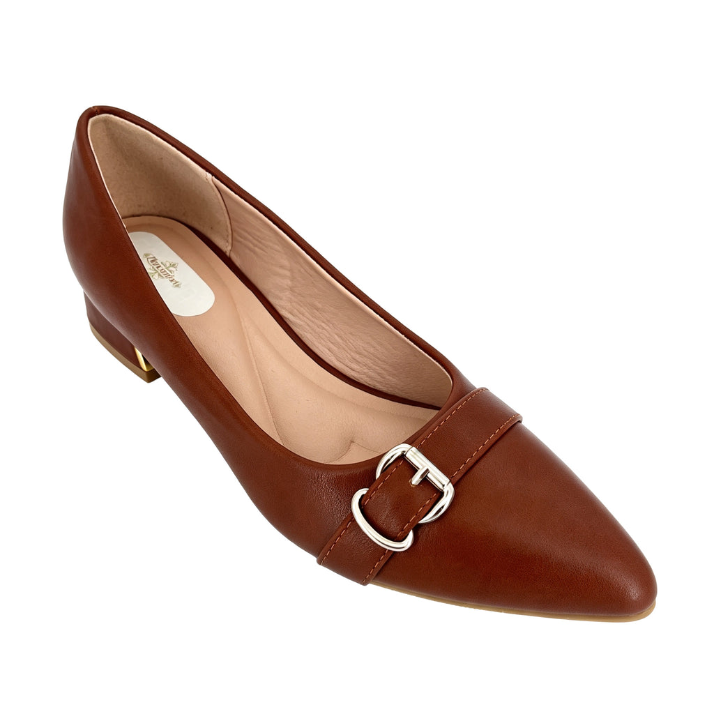 Women's Pointed-Toe Low Block Heel Pumps with Buckle Strap | Wholesale Comfort Heels | Multi-Color | EU 35–41